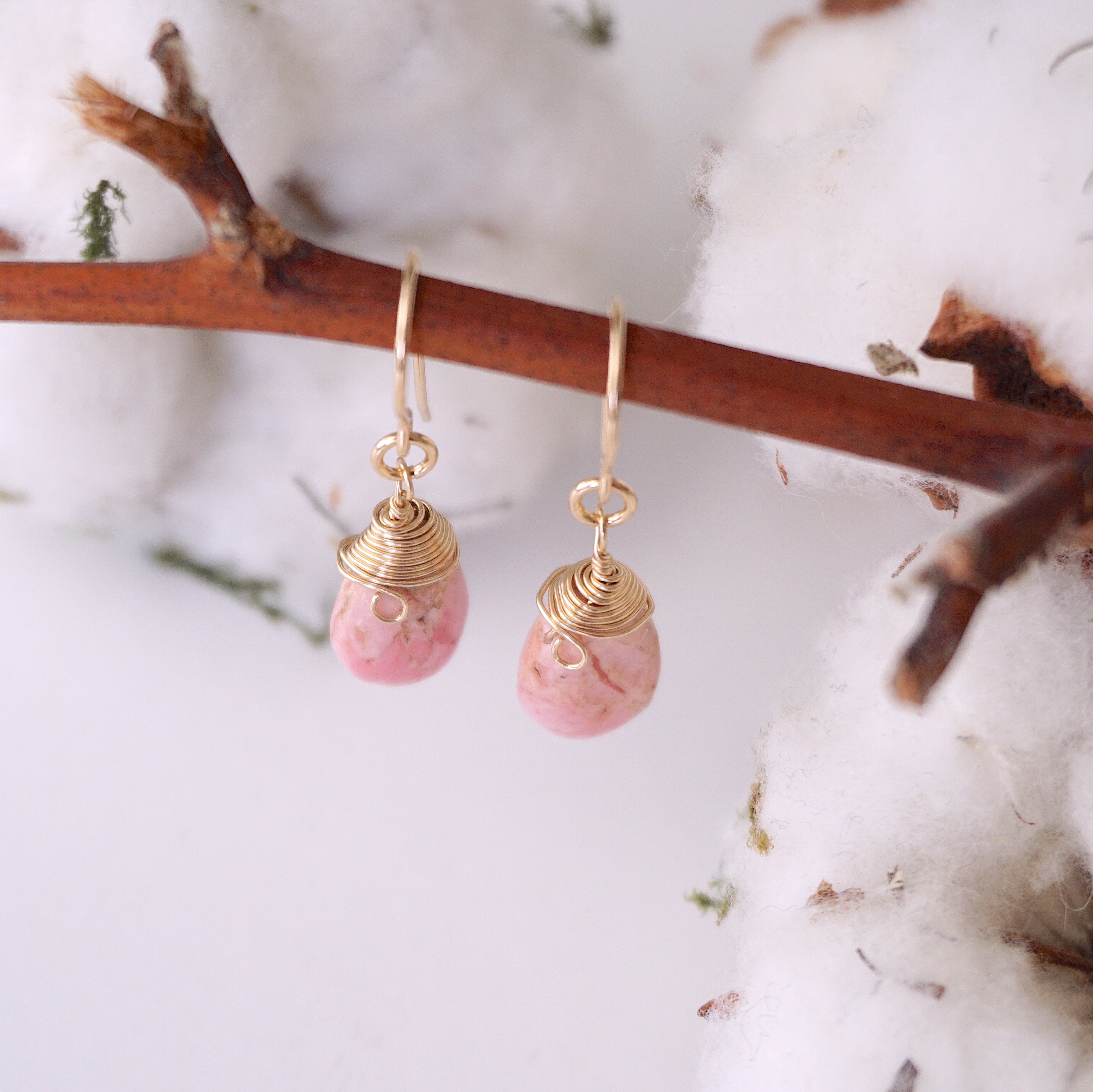 Rhodochrosite Teardrop Earrings - 14k Gold Filled Dangle Earrings for Women, Elegant Gemstone Jewelry Gift for Birthday, Anniversary & Special Occasions