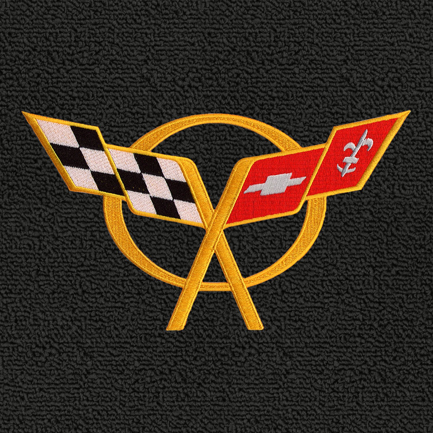 Lloyd Mats Classic Loop Black 3-Piece Floor Mats for 1997-2004 Chevrolet Corvette Coupe with Yellow C5 Logo - Premium Car Floor Protection for Sports Cars & Luxury Vehicles