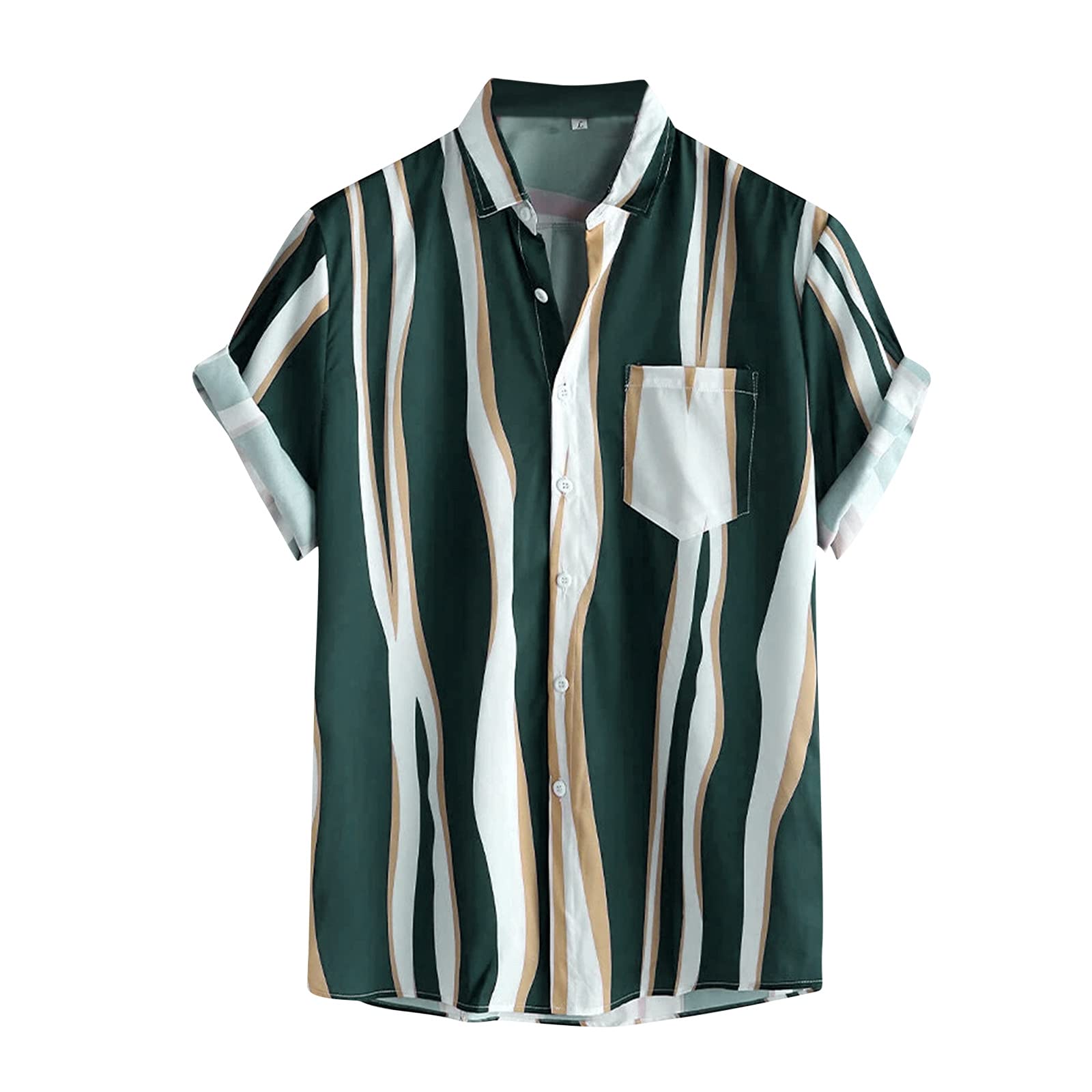 Men's Casual Button-Down Shirt with Stripe Print, Collar & Sleeve Pocket - Comfortable Short Sleeve T-Shirt for Everyday Wear, Office & Outdoor Activities