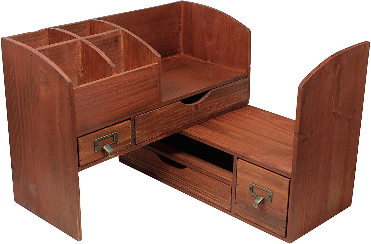 Premium Adjustable Wooden Desk Organizer - Cherry Wood Storage Shelf for Office Supplies, Mail & Accessories - Perfect for Home Office, Workspace & Countertop Organization