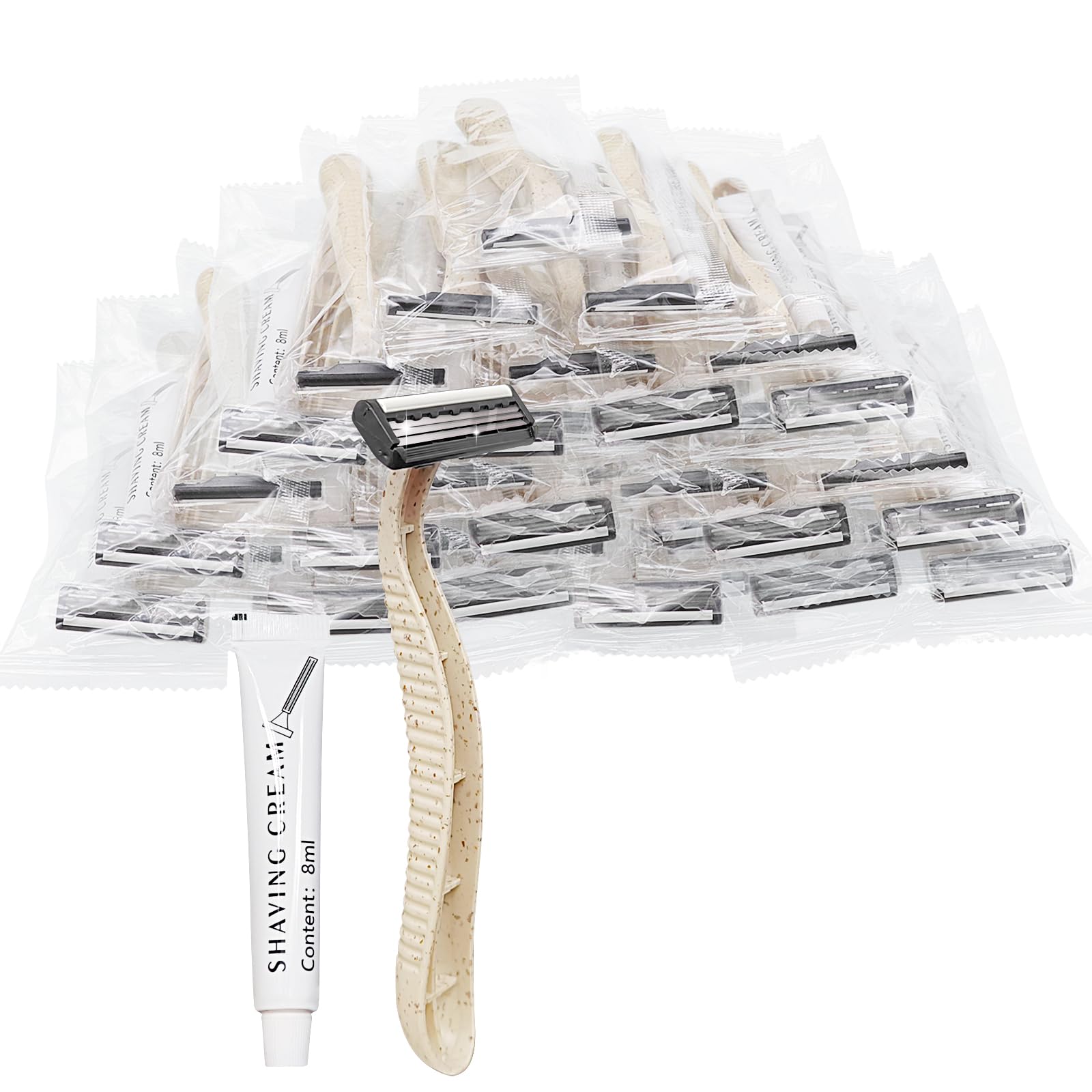 (50 Pack) Kheoxusa 3-Blade Disposable Razors - Individually Wrapped, Triple Blade Shaving Razors for Men & Women - Perfect for Travel, Hotels, Airbnb, Shelters, and On-The-Go Grooming