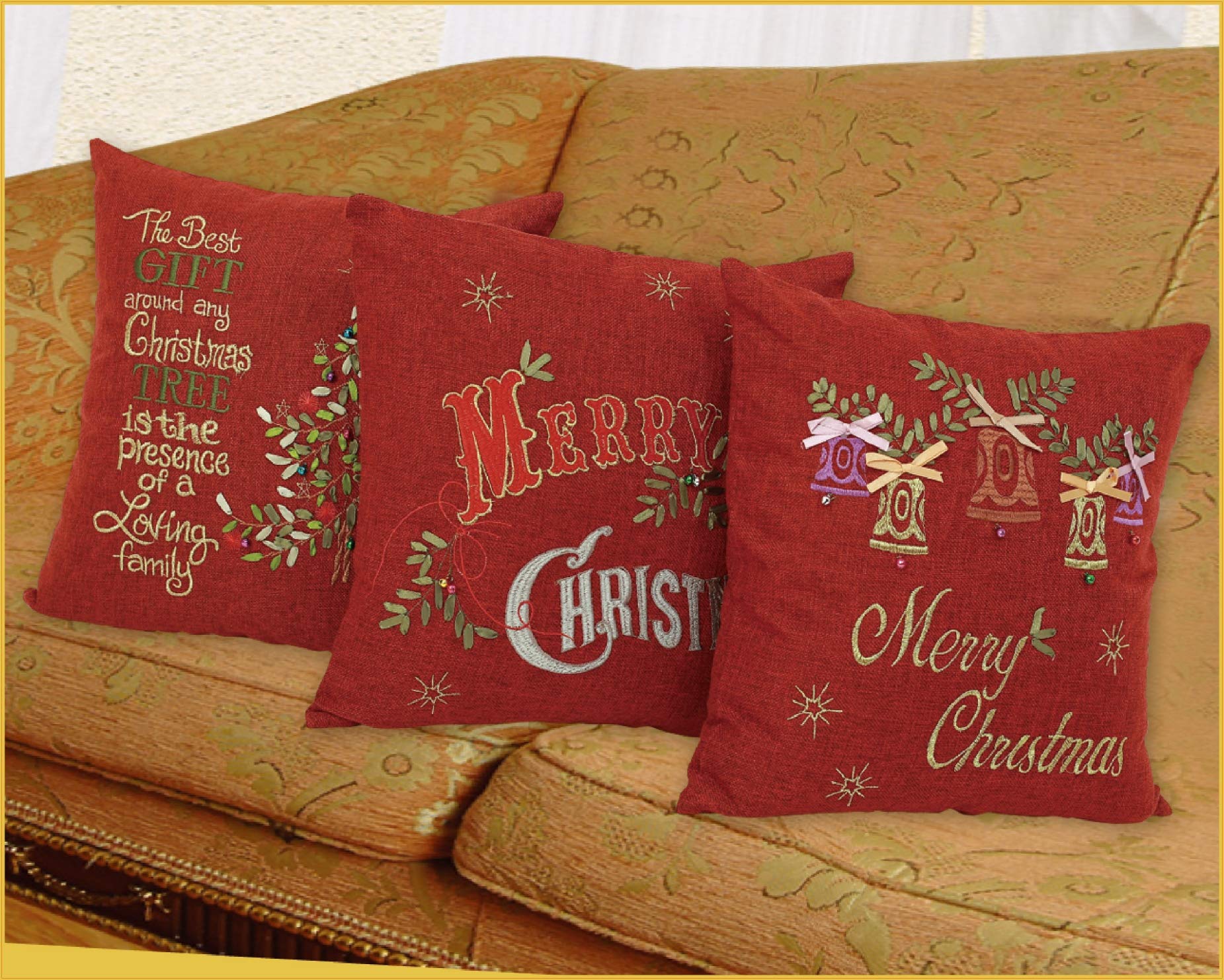 18x18 Inch Violet Linen Merry Throw Pillows with SESNL Bells CU COV Design - Perfect for Sofa, Bedroom Decor and Holiday Home Styling