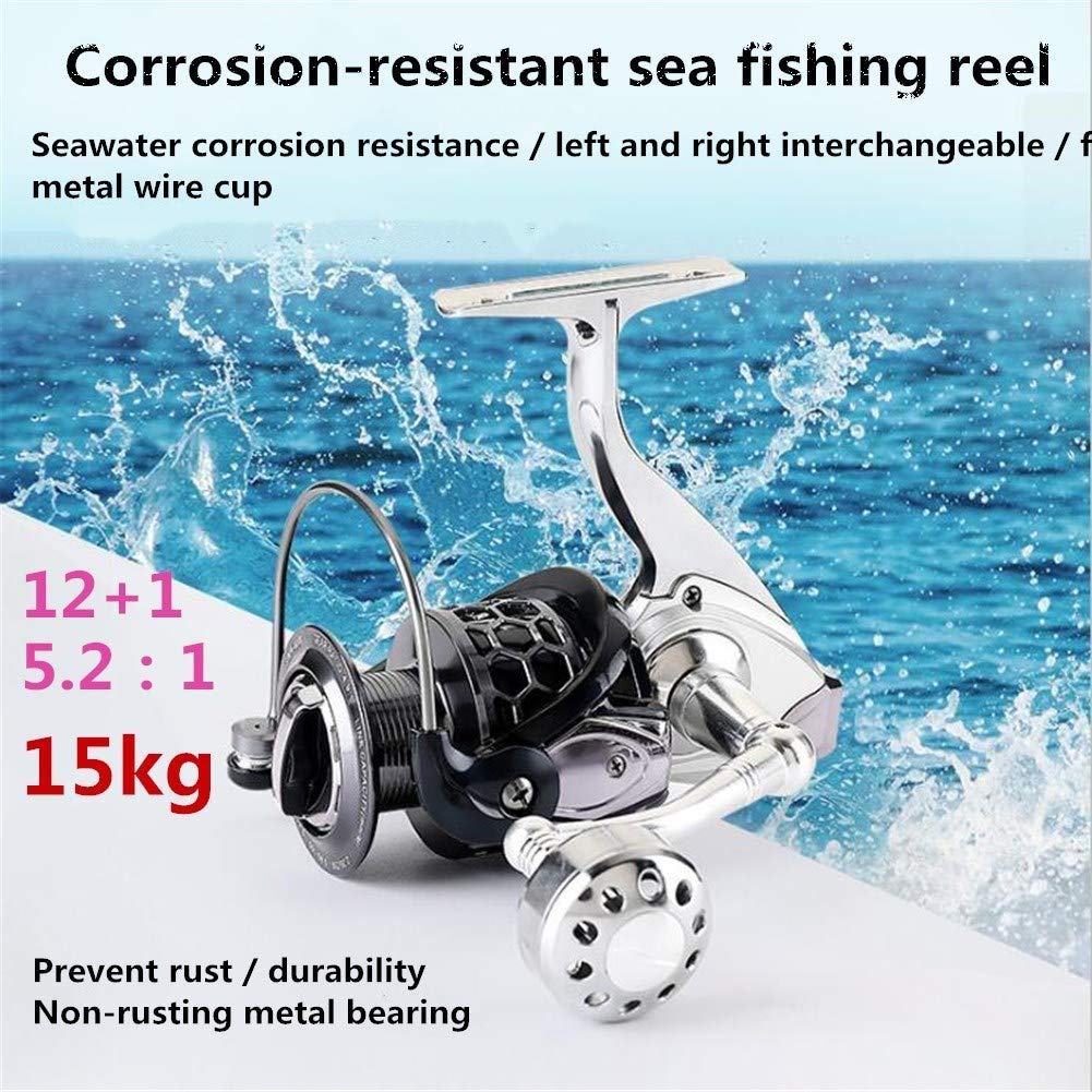 Premium Spinning Fishing Reel - 7000 Size Full Metal Saltwater Resistant Fishing Reel with Smooth Axis for Surf, Pier and Deep Sea Fishing - Ideal for Bass, Trout and Saltwater Game Fish