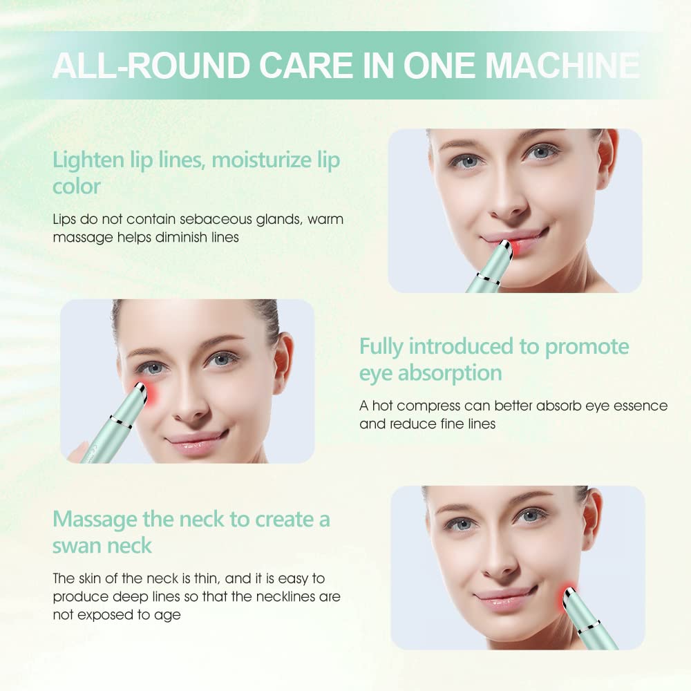 TOUCHBeauty Rechargeable Heated Eye Massager with 42℃ Warm Therapy - Ionic Facial Wand for Dark Circles, Puffiness & Anti-Aging Wrinkle Reduction - Perfect for Relaxation & Skincare Routine (Green)