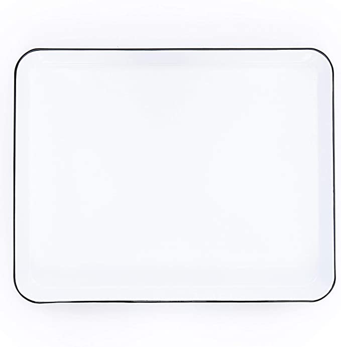 Vintage Style Enamelware Jelly Roll Pan - 9x13 Inch Rectangular Baking Tray with Black Rim for Cakes, Brownies, Sheet Pans & Holiday Cooking - Crow Canyon Home Bakeware
