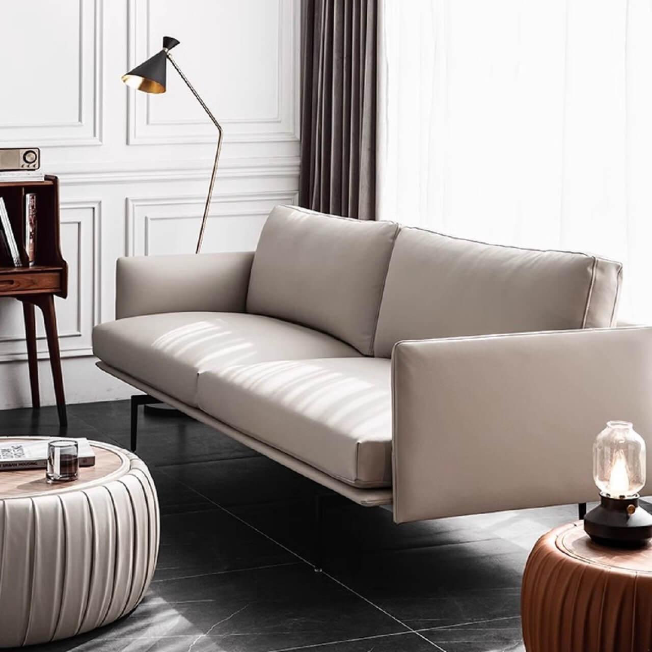 Luxury White Microfiber Leather Sofa - Modern Minimalist Design 87.8