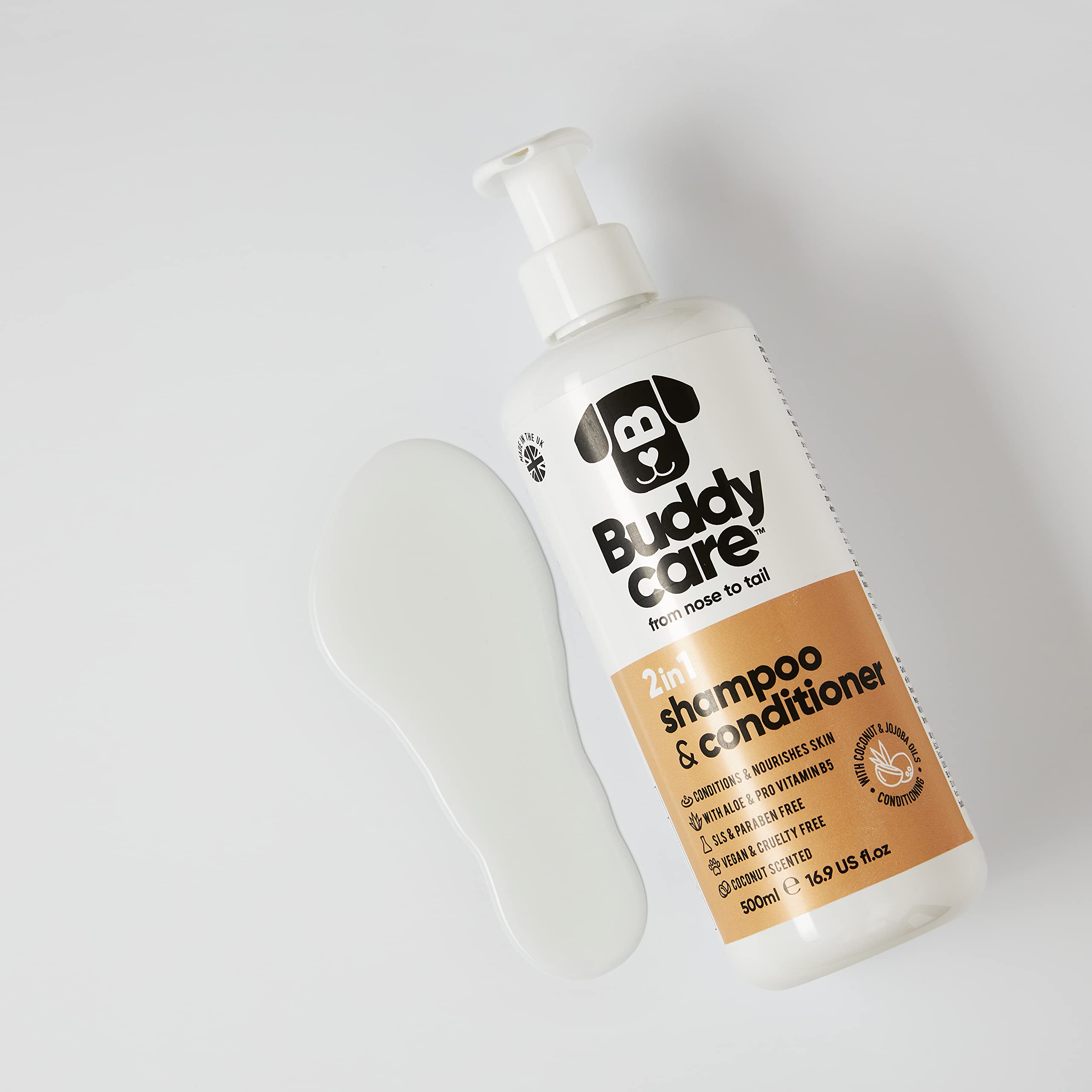 **Buddycare 2-in-1 Dog Shampoo & Conditioner with Coconut Scent, Aloe Vera & Pro Vitamin B5 – 500ml for Soft, Healthy Coat – Perfect for Bathing & Grooming at Home**