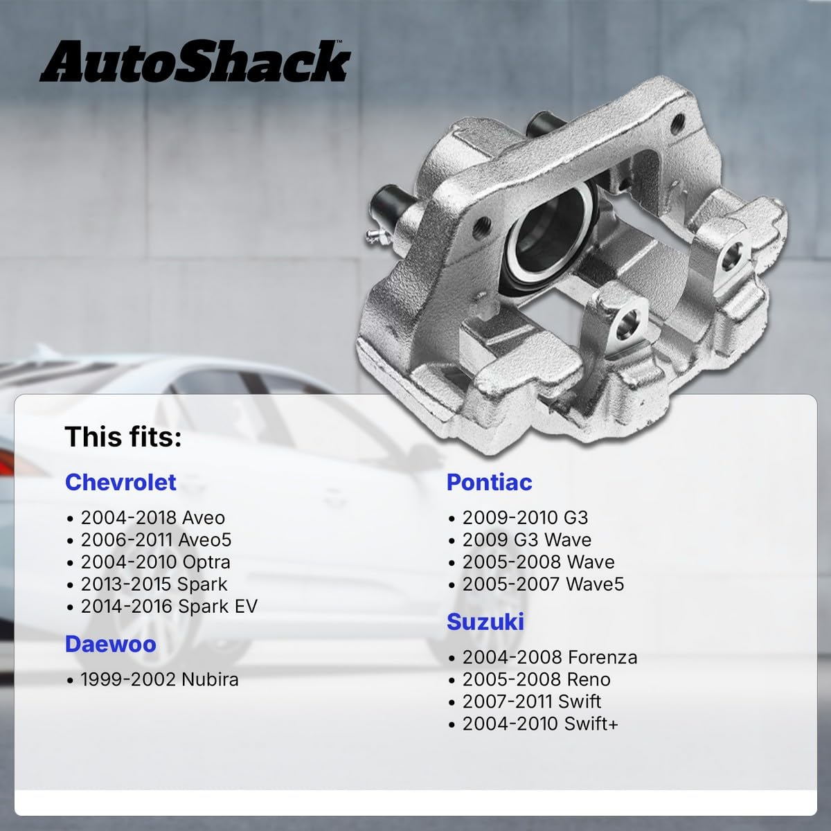 AutoShack Front Brake Caliper Assembly with Bracket - Passenger Side Replacement for Suzuki Forenza, Reno, Swift+ | Pontiac G3, Wave5 | Daewoo Nubira | Chevrolet Optra, Spark EV, Aveo5, 2013-2015 Spark FWD (BC30058) - Perfect for DIY Car Repairs & Maintenance