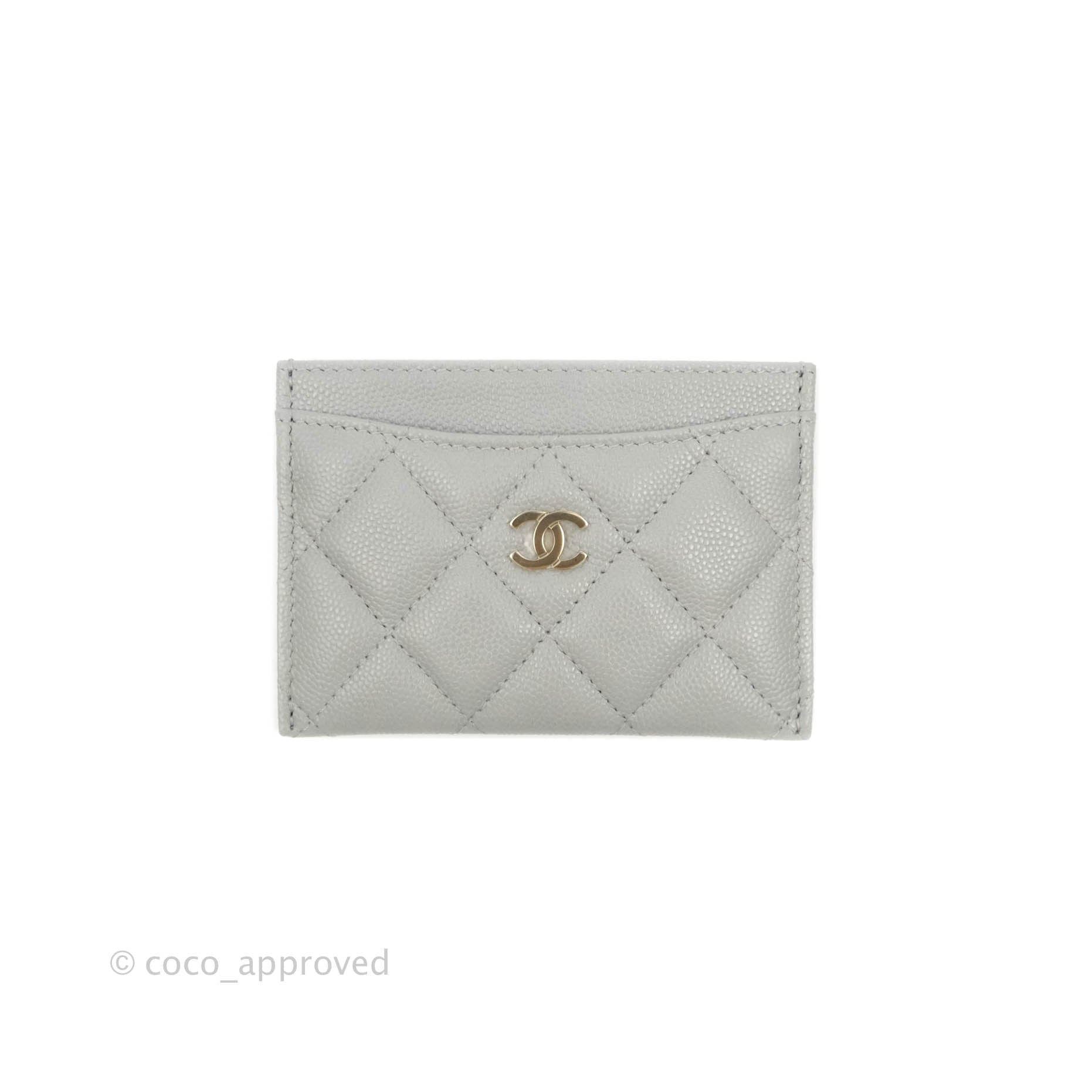 Chanel Classic Flat Card Holder in Grey Caviar Leather with Gold Hardware - Perfect for Everyday Use & Luxury Gift Giving