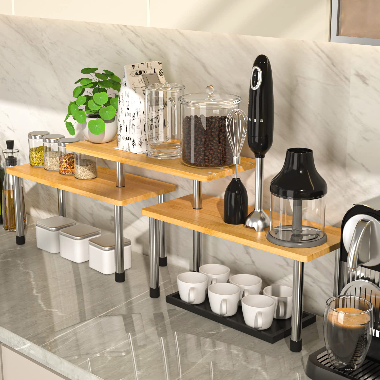 JayRex 2-Tier Kitchen Shelf Organizer - Space Saving for Countertops & Bathroom