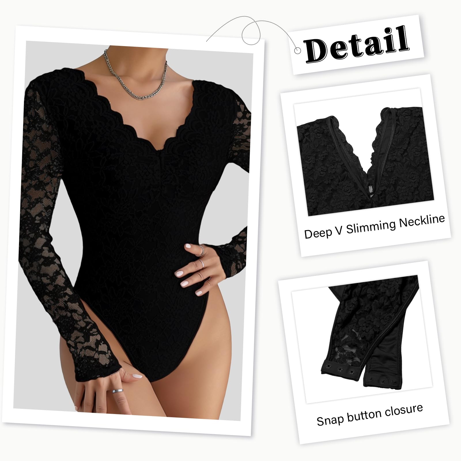 Elegant Stretch Slim Jumpsuit for Women - Long Sleeve Lingerie Bodysuit Classic Tops | Perfect for Date Nights, Parties & Layering Under Blazers