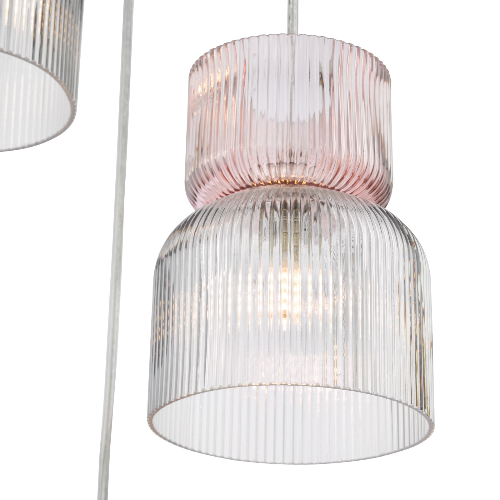 Auberta 3-Light Cluster Pendant Light Fixture - Polished Chrome with Pink Ribbed Glass Shades - G9 Base - Perfect for Dining Room, Kitchen Island or Bedroom Lighting