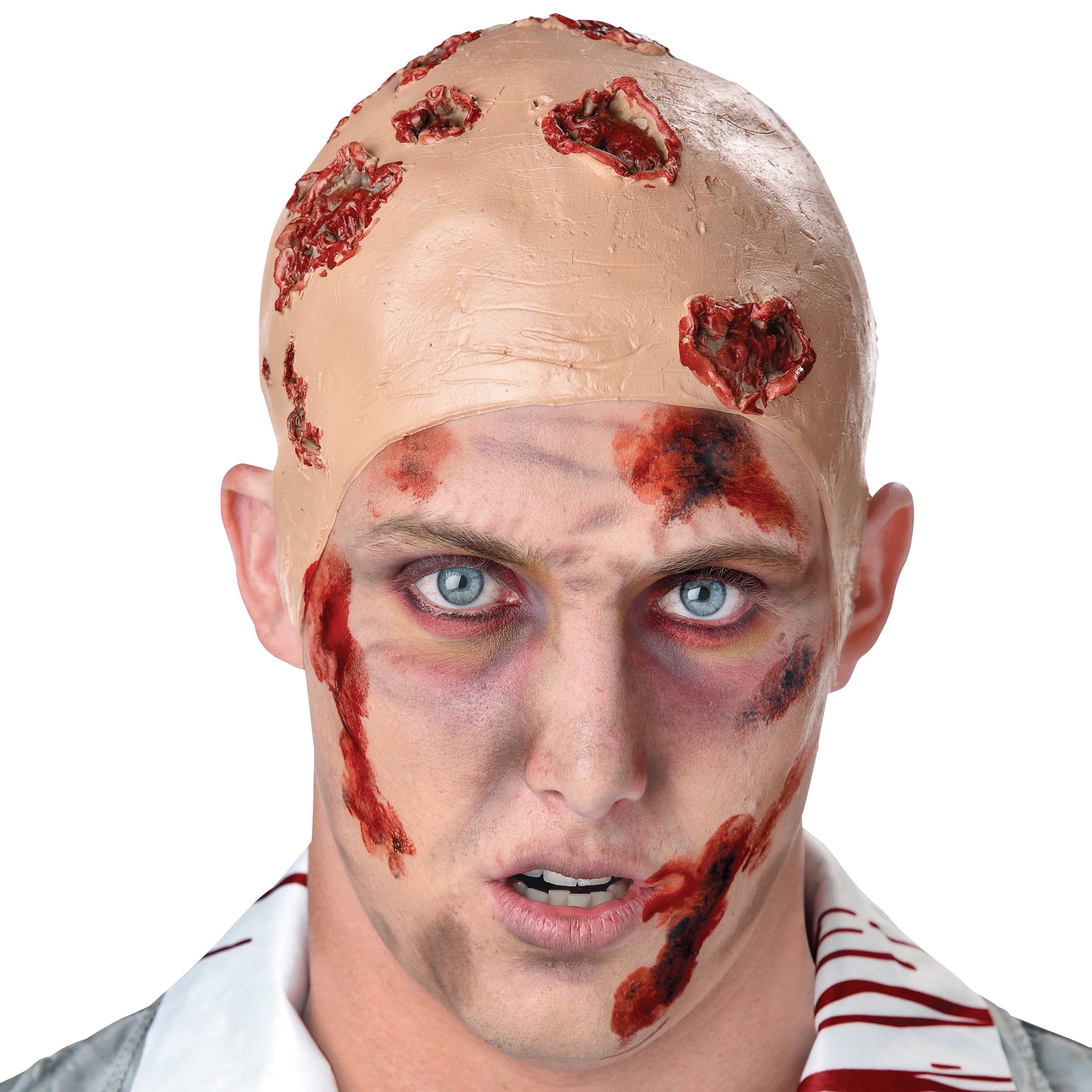 Seasons Zombie Infected Wound Bald Cap - Beige & Red One Size Fits All - Perfect for Halloween Costumes, Horror Cosplay & Theatrical Makeup Effects