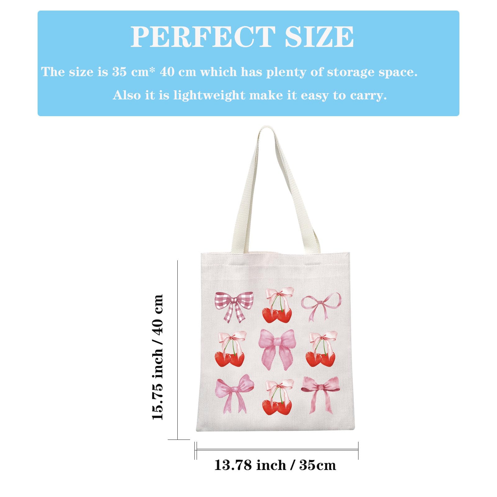 GJTIM Pink Cherry Bow Tote Bag - Coquette Aesthetic Gift for Fruit Lovers, Cute Cherries Pattern Fruit-Themed Shoulder Bag | Perfect for Picnics, Beach Outings & Summer Fashion Accessories