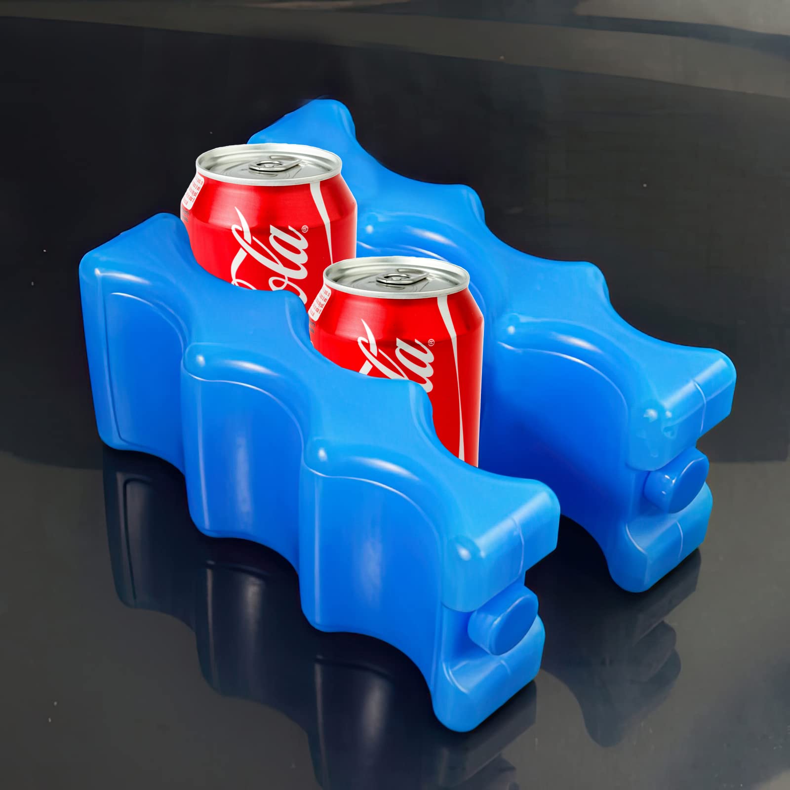 Large Reusable Ice Packs for Coolers - 4 Pack Wavy Cooling Pads Perfect for Beer, Soda Cans & Lunch Boxes - Leakproof Gel Ice Box Cooler for Beach Bags, Picnics & Outdoor Activities (Blue)