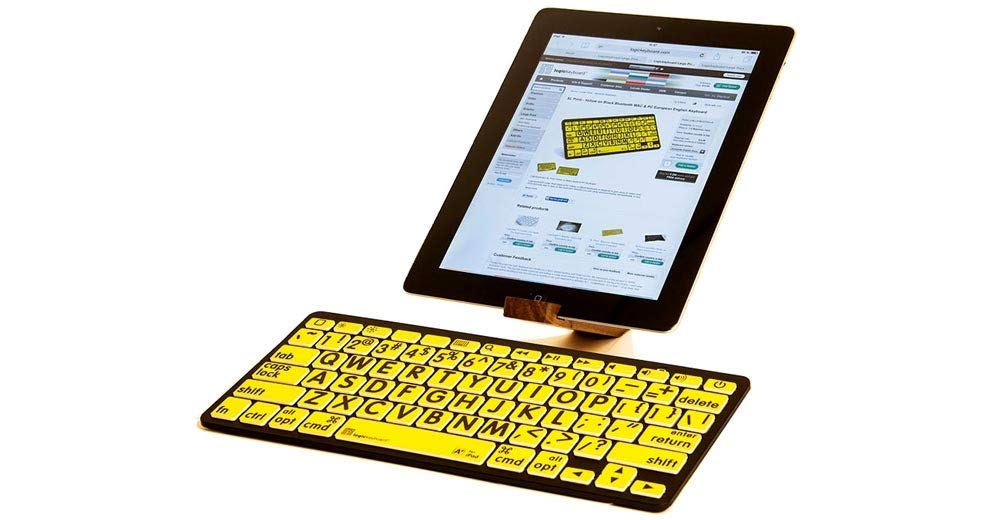 LogicKeyboard XL Print - Black on Yellow Bluetooth Mini Keyboard for Apple iPad, iPhone, iPod & Android Devices - Wireless Portable Keyboard for Office, Home & Travel (Model: LKBU-LPBY-BTON-US)