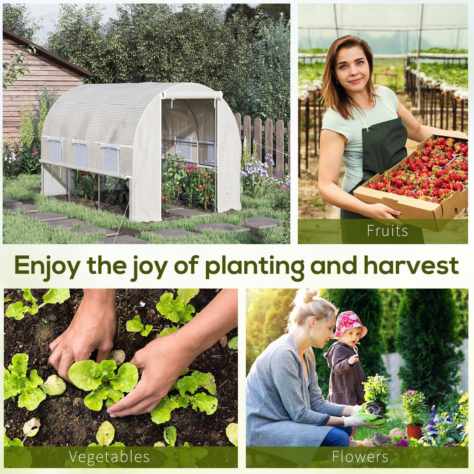 Outsunny 9.7' x 6.5' x 6.5' Walk-in Greenhouse with Anti-Tear PE Cover, Zipper Doors & Mesh Windows - Outdoor Plant Protection for Vegetables, Flowers & Herbs - Perfect for Backyard Gardening & All-Season Plant Growing