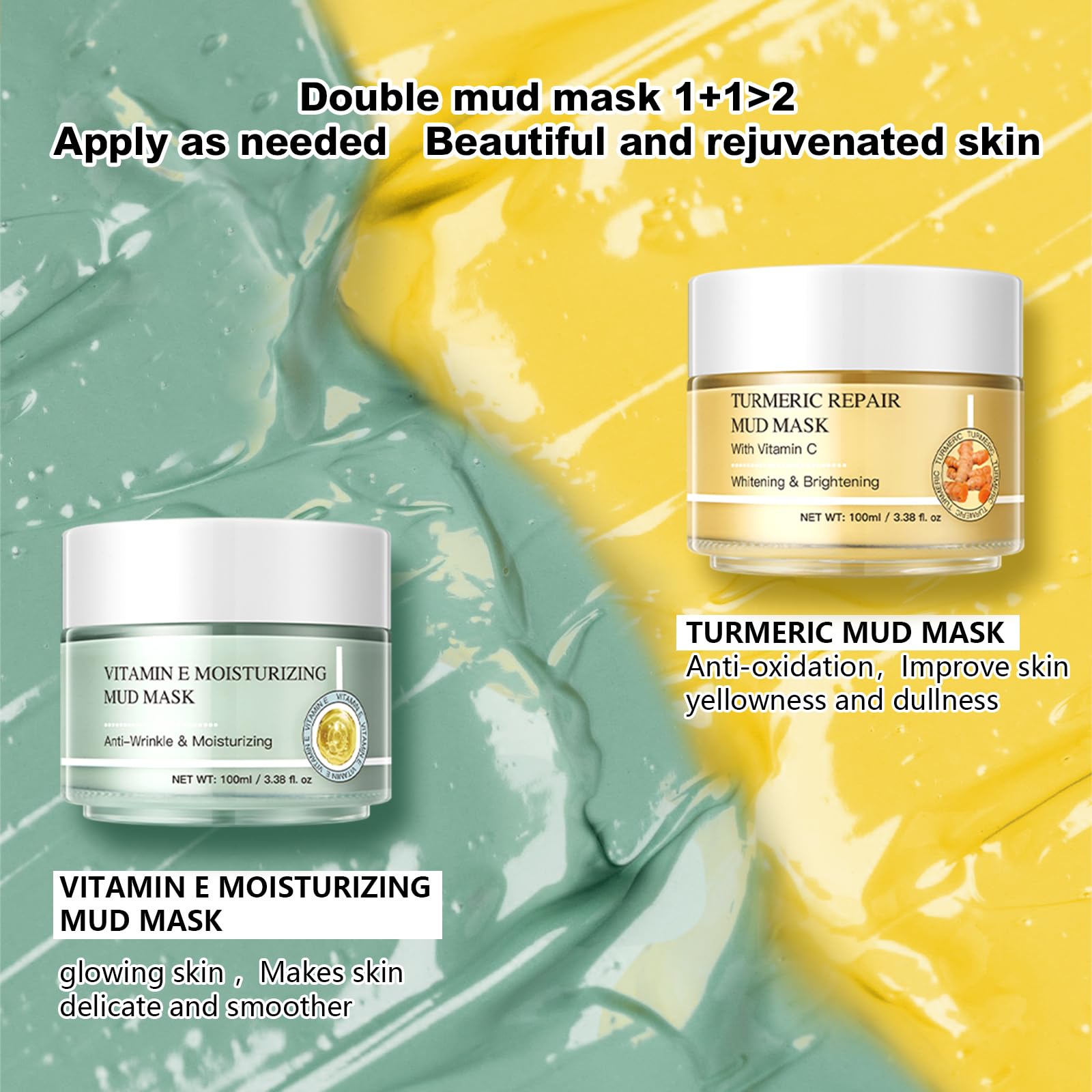**Vitamin E & Turmeric Clay Facial Mask Set - Deep Cleansing Pore Treatment, Blackhead Removal & Hydrating Skincare - Best Gift for Women - Perfect for Spa Nights & Self-Care Routines**