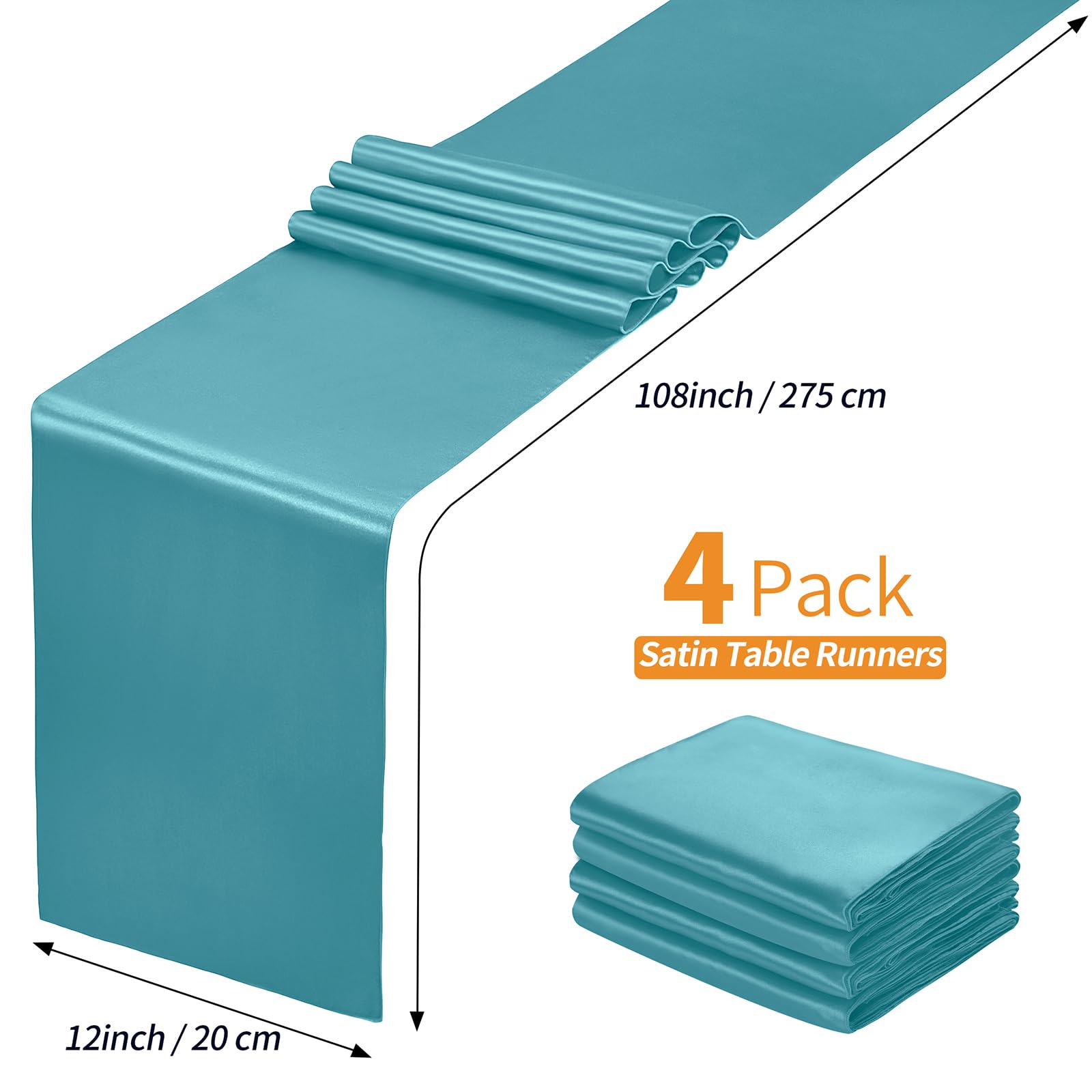 4-Piece Turquoise Satin Table Runner Set - 12x108 Inches Long Smooth Wedding Table Decor for Birthday Parties, Buffet, Banquets, Graduations & Engagements - Perfect for Elegant Dining & Special Event Decorations