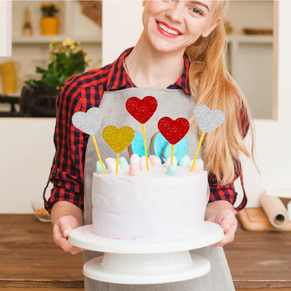 50 PCS Glitter Heart Cupcake Toppers - Valentine's Day Cake Decorations for Wedding, Bridal Shower, Birthday Party & Baby Shower - Perfect for Romantic Celebrations & Dessert Displays