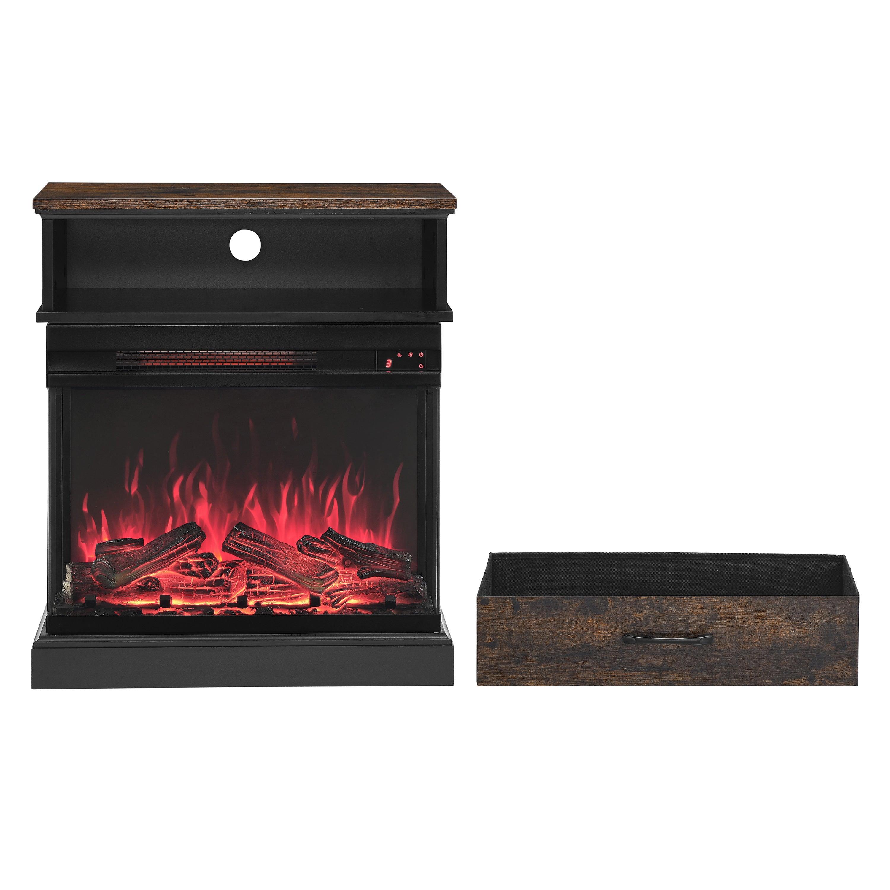 25 Inch Modern Stand Side Table with 3-Sided Glass Electric Fireplace - Perfect for Living Room, Bedroom & Office Heating & Decor