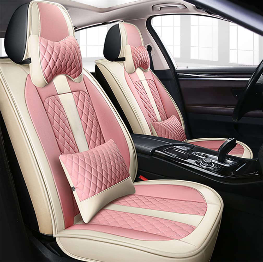 Premium Custom Leather Car Seat Covers for Honda Accord Crosstour 2010-2011 - Waterproof, Non-Slip, Airbag Compatible Vehicle Cushion Covers (2 Front Seats, Luxury Beige Pink) | Perfect for Road Trips, Daily Commutes & Car Interior Protection