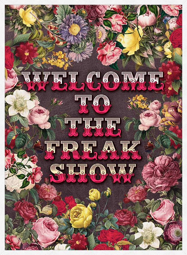 Freakshow Typography Maximalist Print T-Shirt - Bold Graphic Tee for Men & Women - Perfect for Concerts, Festivals & Statement Streetwear