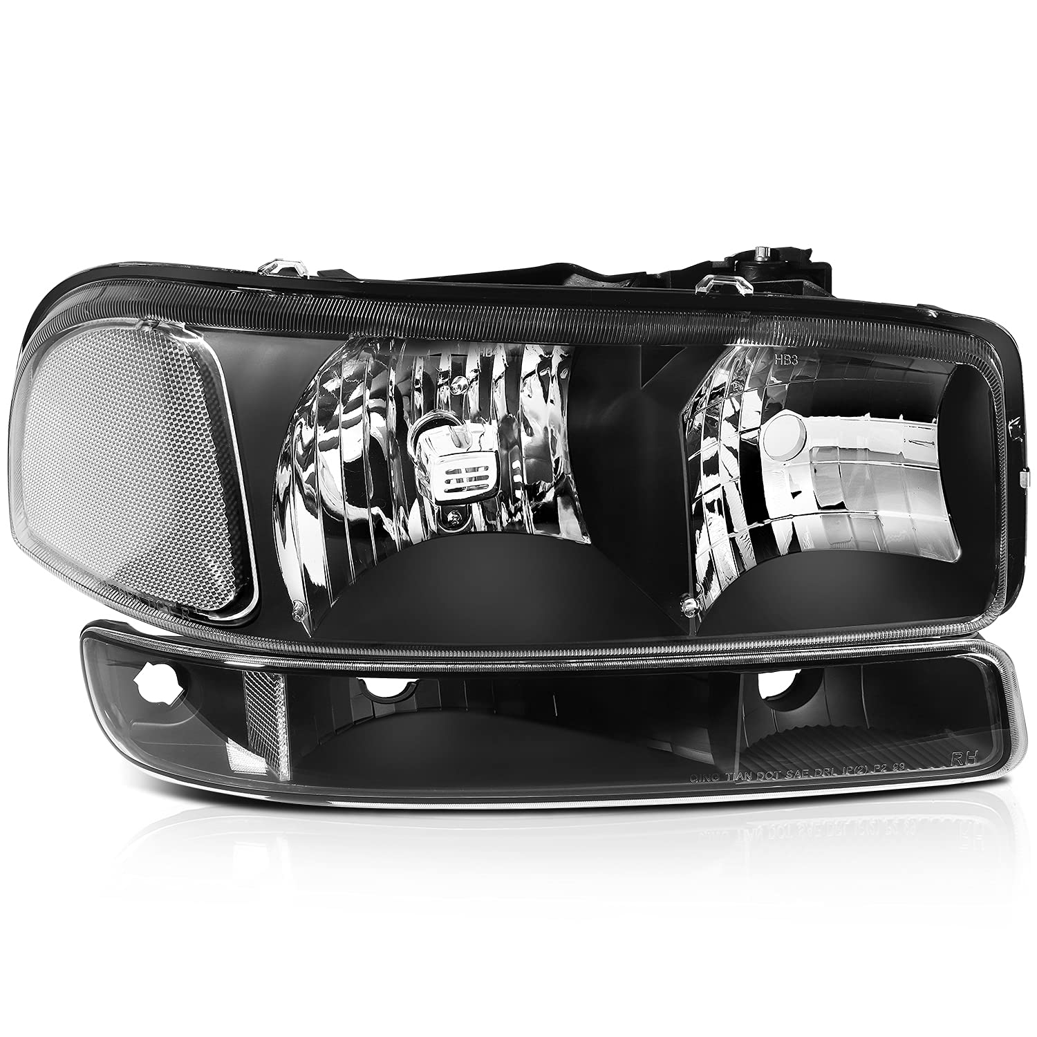 GMC Sierra Headlight Assembly 1999-2007 - Black Bumper Light for Yukon XL & HD Models
