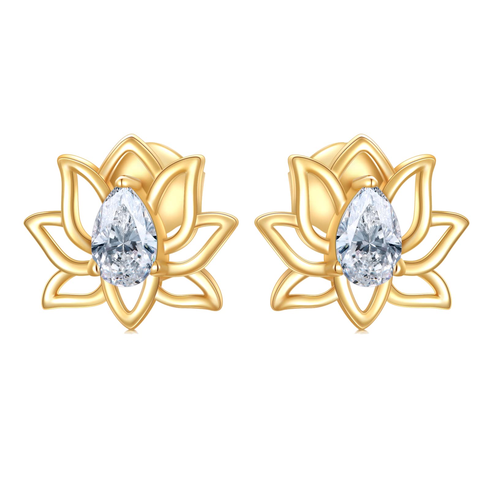 14K Gold Lotus Flower Stud Earrings for Women - 14 Carat Solid Gold Floral Jewelry Gift Set for Her - Perfect for Weddings, Anniversaries & Special Occasions
