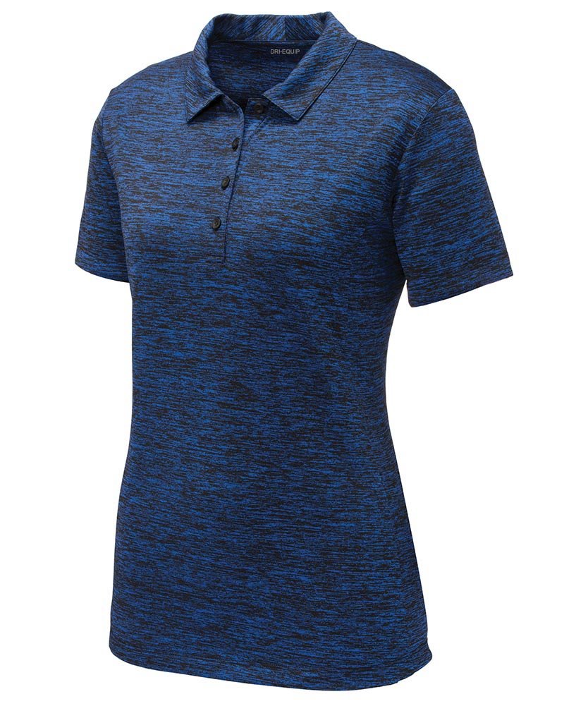 DRIEQUIP Women's PosiCharge Electric Heather Polo Shirt - Dark Royal/Black - Quick Dry, Moisture Wicking Performance Shirt for Golf, Tennis & Outdoor Activities