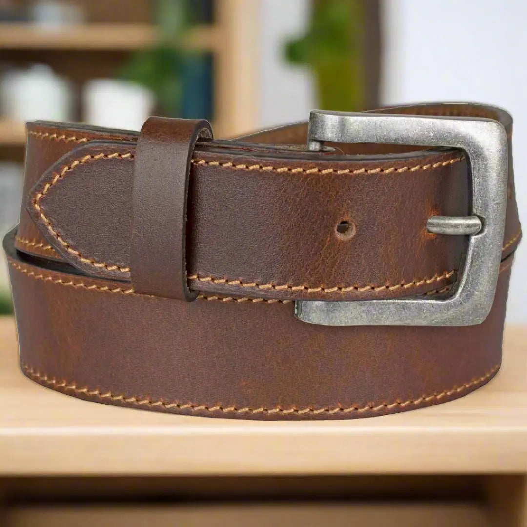 Premium BOL Men's Removable Buckle Oil-Stitched Leather Belt - Adjustable Dress & Casual Belt for Office, Jeans & Formal Wear