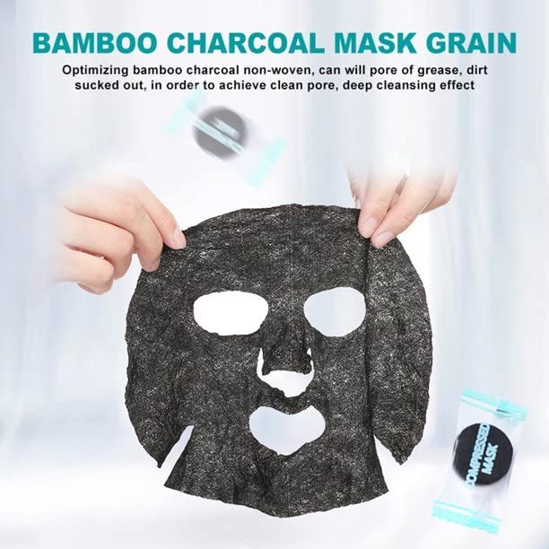 TCCO ENTERPRISE Disposable Facial Mask 10Pcs - Premium Bamboo Charcoal Sheet Compressed Mask for DIY Skincare | Super Moisturizing & Pore Cleansing | Individually Wrapped for Hygiene | Perfect for Spa, Travel & Daily Skin Care Routine