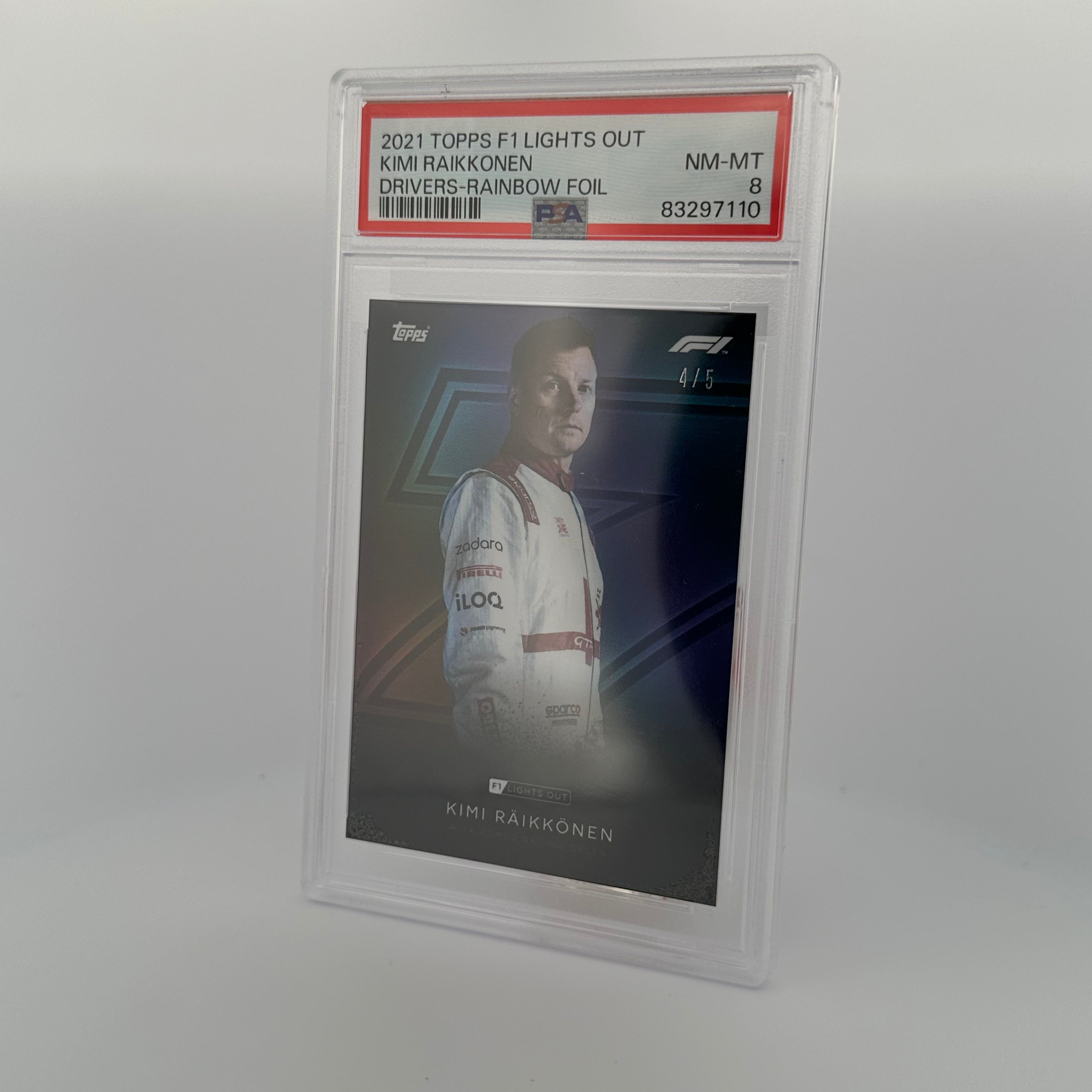 PSA 8 Graded Kimi Raikkonen Formula 1 Driver Rainbow Foil Trading Card - Perfect for Collectors, Fans & Sports Memorabilia Enthusiasts