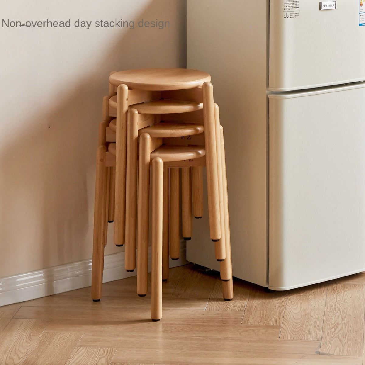 Stackable Beech Wood Stools - Solid Wood Bar Stools for Kitchen, Dining, or Outdoor Use - Space-Saving Seating Solution for Home & Garden