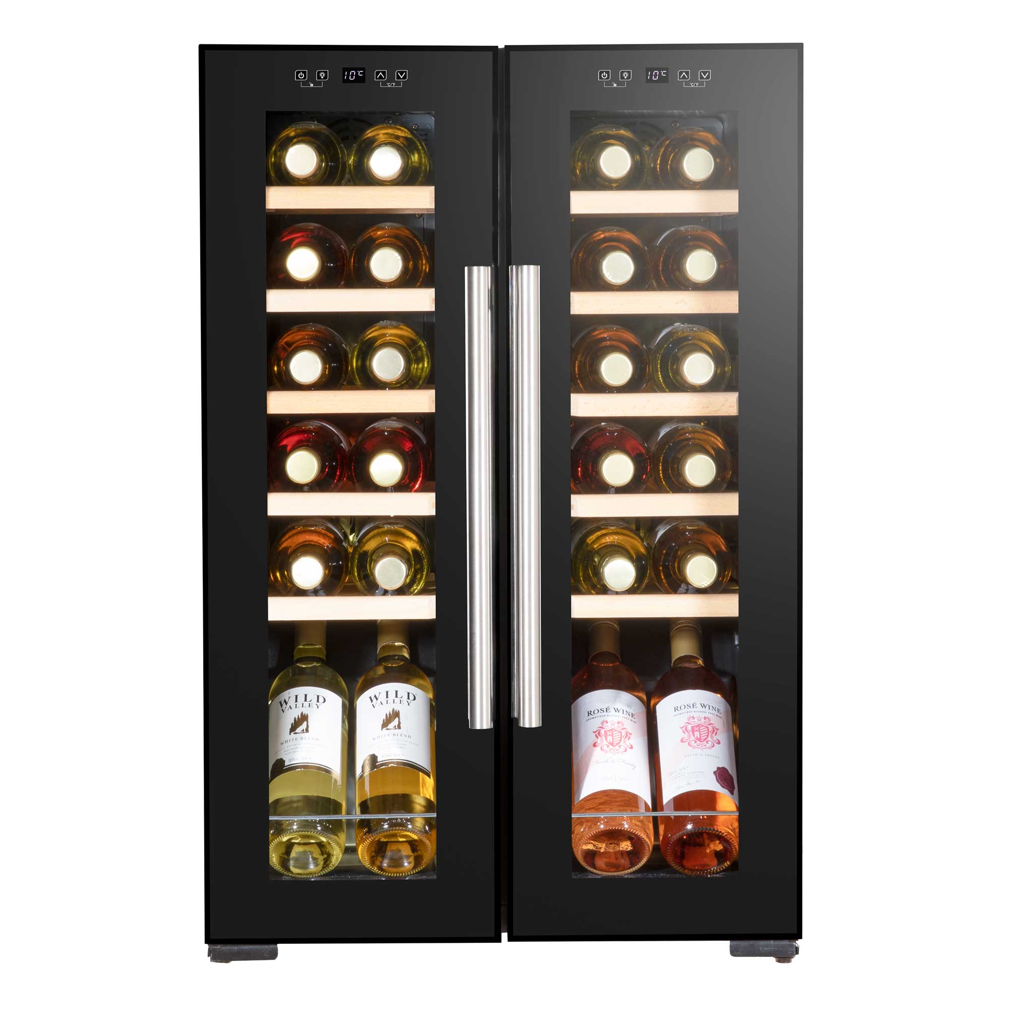Baridi 24 Bottle Dual Zone Wine Cooler Refrigerator with Touch Screen, LED Lighting & Mirror Glass Door - Perfect for Home Bars, Restaurants, and Wine Cellars