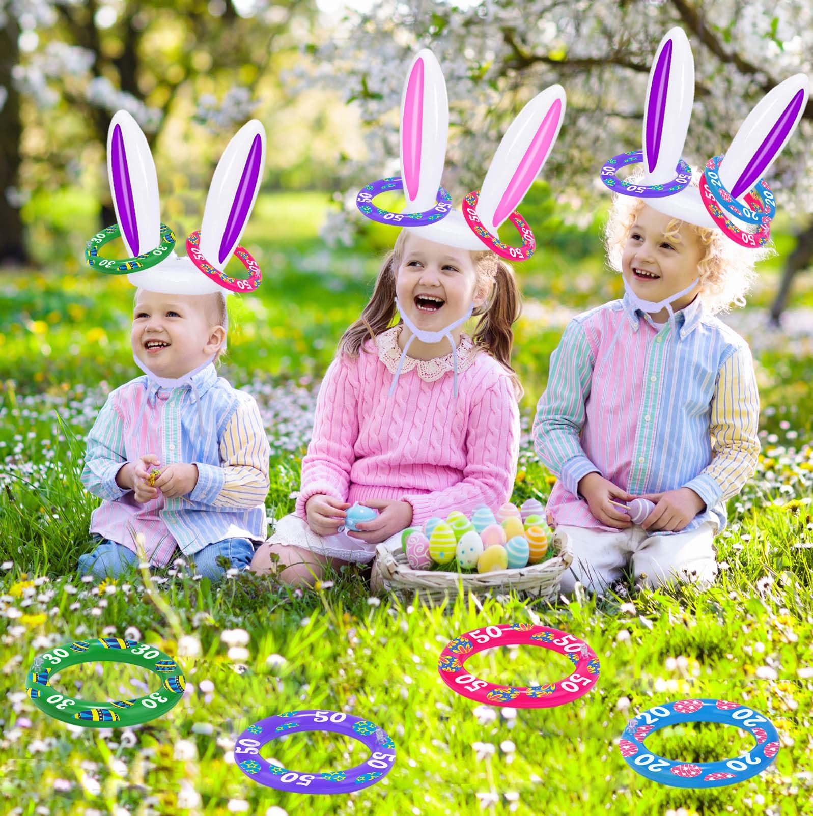 Easter Bunny Ring Toss Game Set - 2 Pack with 8 Score Rings for Kids - Fun Indoor Outdoor Easter Party Games - Perfect for Easter Egg Hunts, Backyard Parties & Family Gatherings
