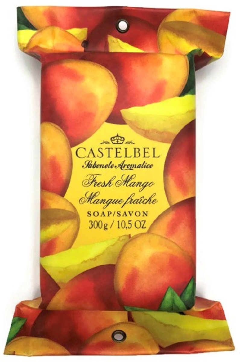Castelbel Fresh Mango Moisturizing Aromatic Soap Bar - 10.5 oz Natural Handmade Soap with Shea Butter for Dry Skin - Perfect for Bath, Shower & Gift Giving