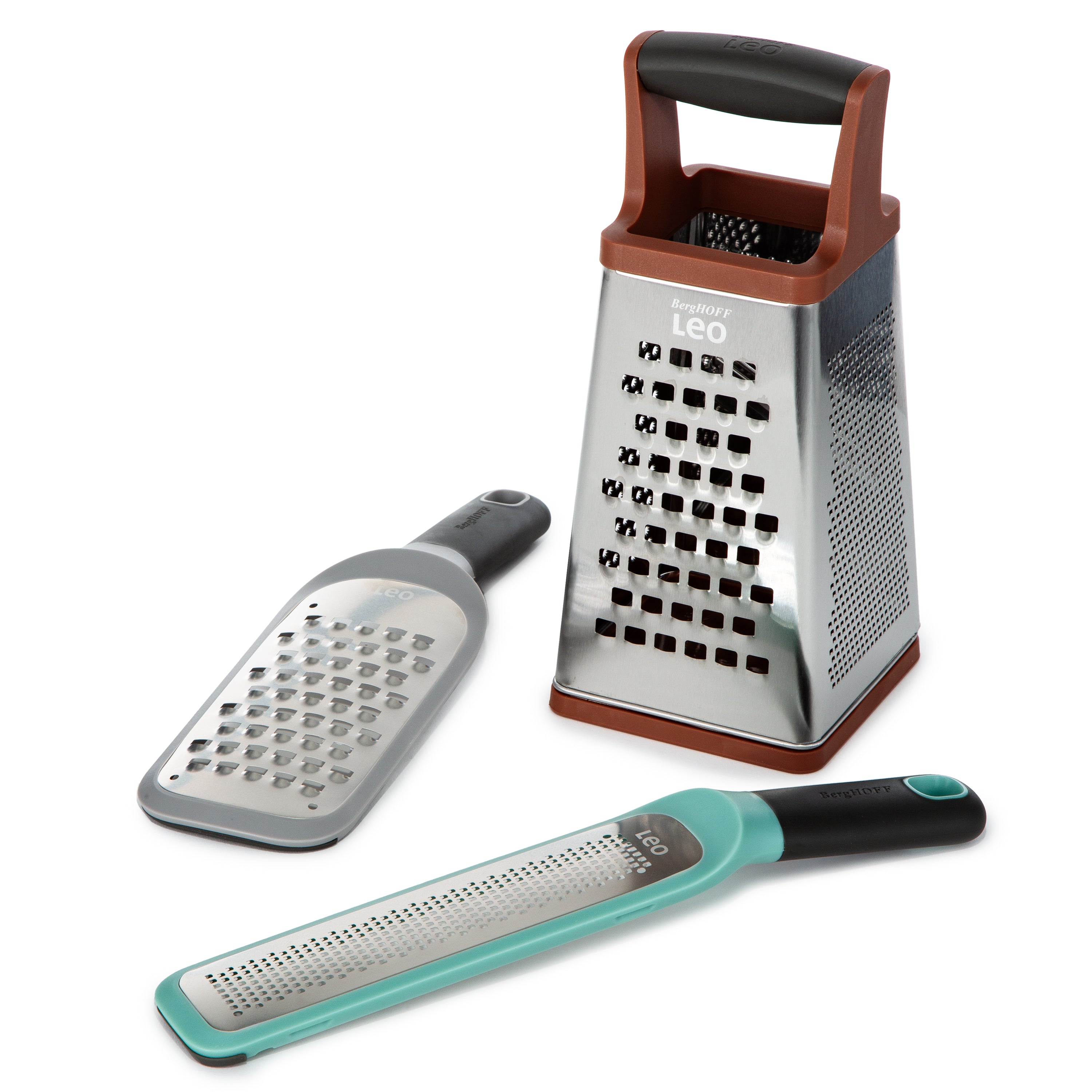 BergHOFF Leo 3-Piece Ultra Coarse Grater Set - Stainless Steel Cheese, Vegetable & Nut Grater for Kitchen, Salad & Baking - Perfect for Parmesan, Zucchini & Almonds