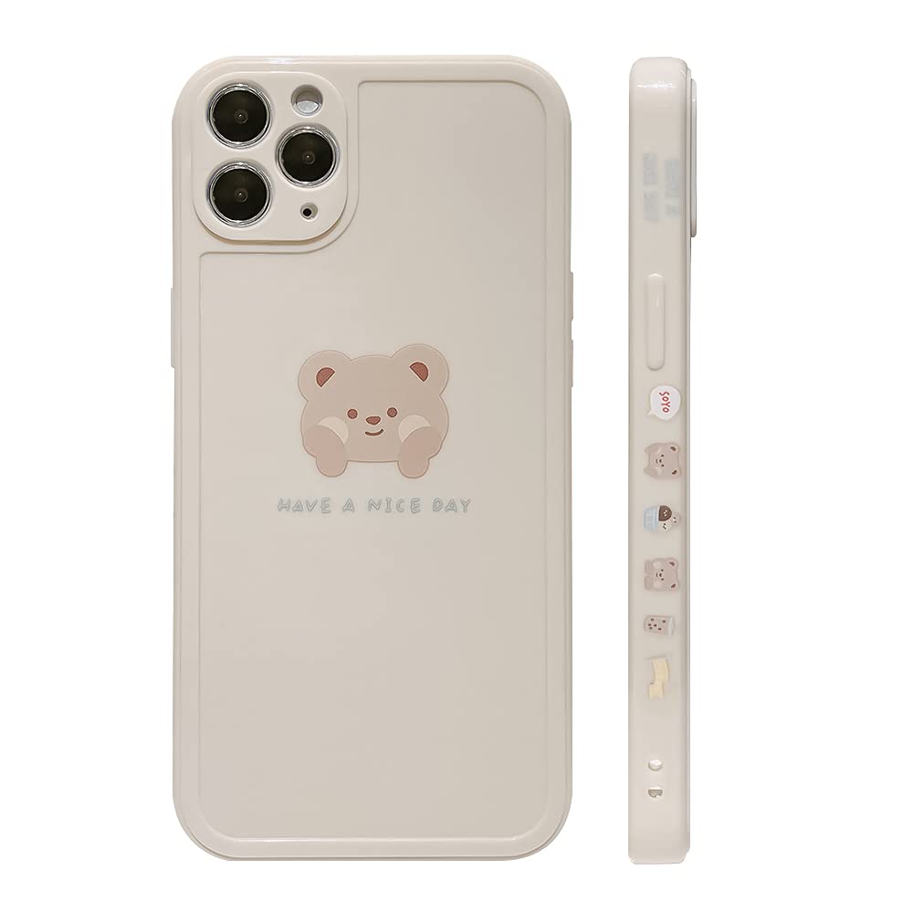 Ownest Cute Brown Bear Painted iPhone 11 Pro Max Case - Slim Soft Flexible TPU Rubber Protective Cover for Women & Girls - Fashion Accessory for Daily Use, Work & School (Beige)