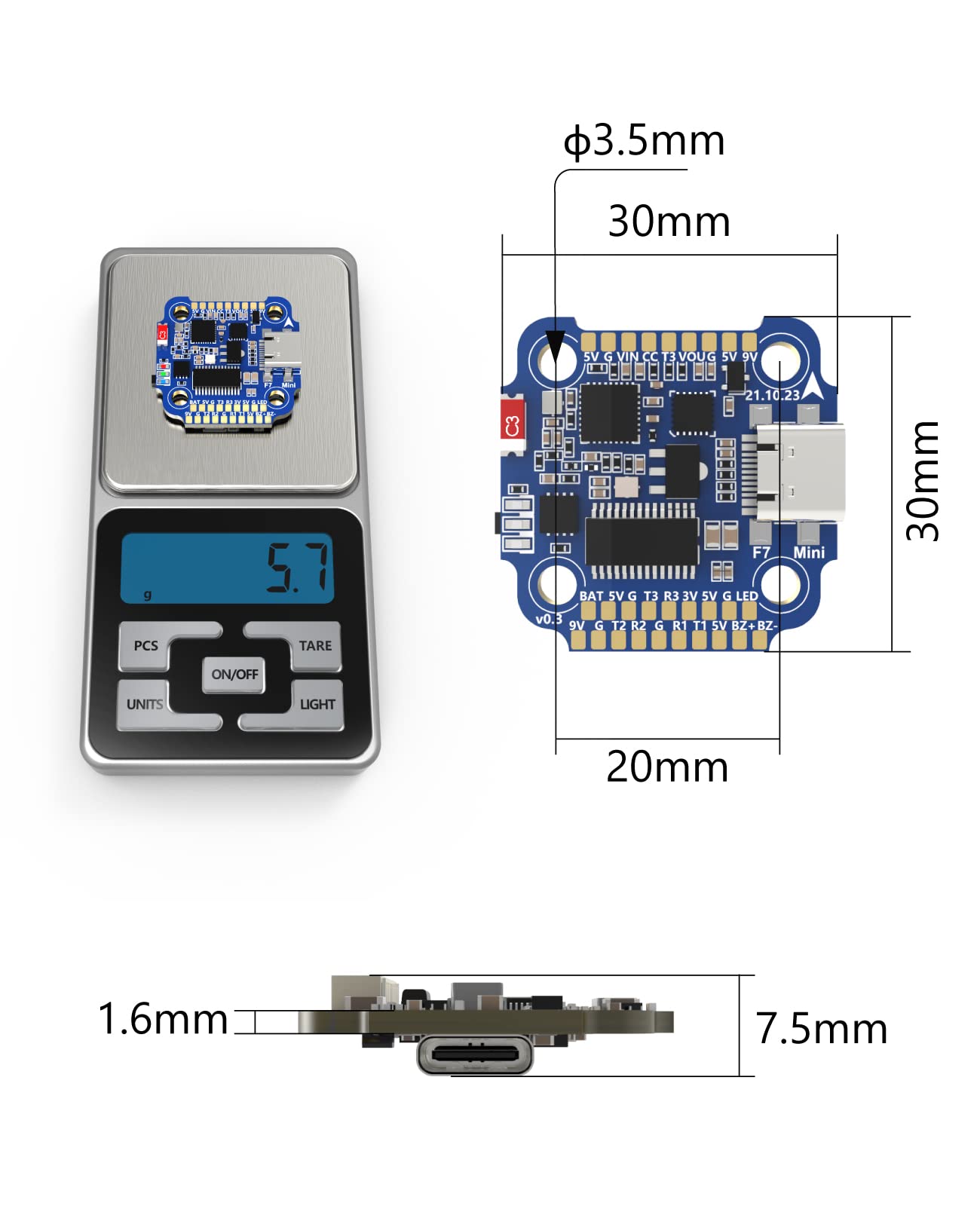 SpeedyBee Mini F7 Flight Controller 3-6S 20x20mm with Built-in Bluetooth for FPV Drone Stack - Wireless Tuning Compatible with 2-4 Inch Drones - Perfect for Racing and Freestyle FPV Flying