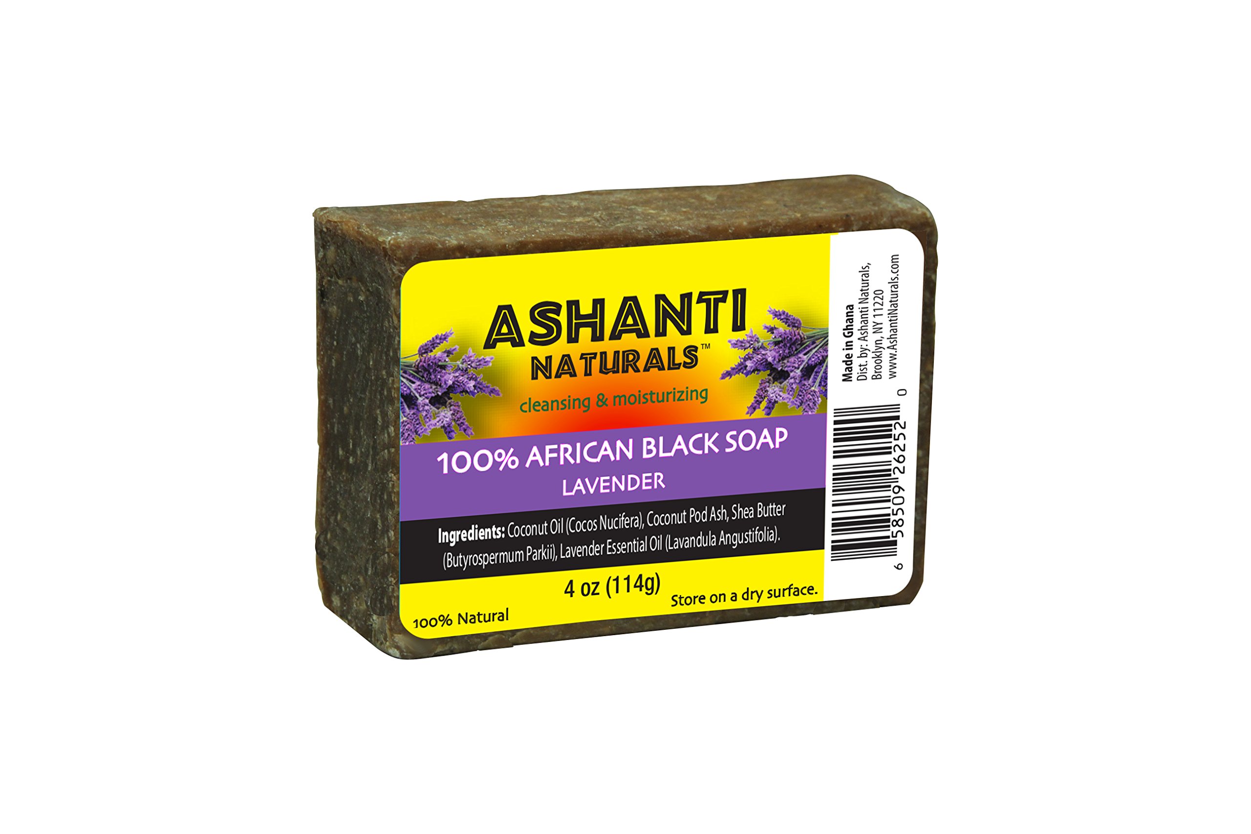 Authentic African Black Soap Bar - Natural Face & Body Wash for Acne, Smooth Skin with Shea Butter | Lavender Scented 4 oz Bar | Perfect for Sensitive Skin, Eczema & Daily Skincare Routine