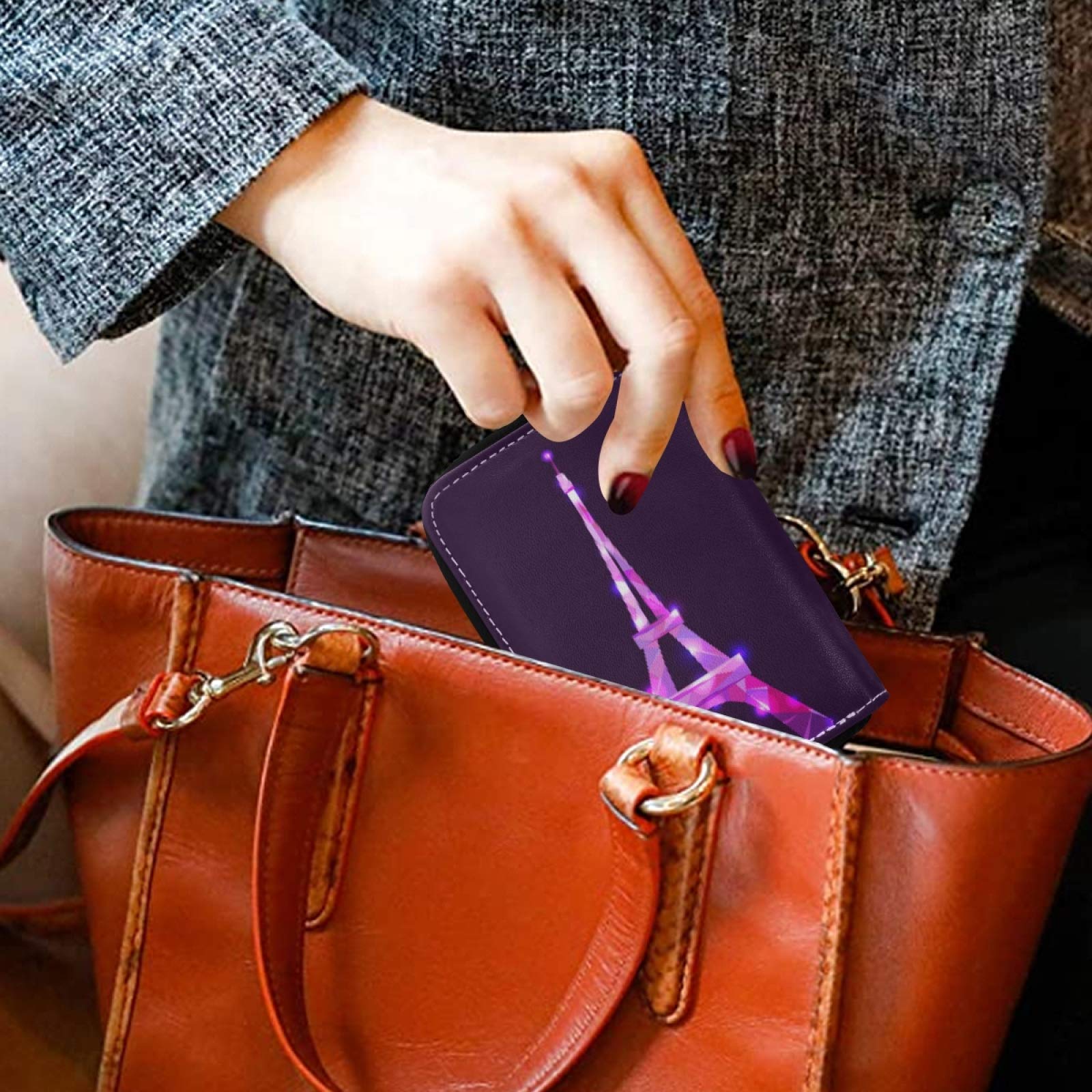 Pink Eiffel Tower RFID Blocking Credit Card Wallet - Slim Microfiber Leather Zipper Card Holder for Women - Perfect for Travel, Shopping & Everyday Use