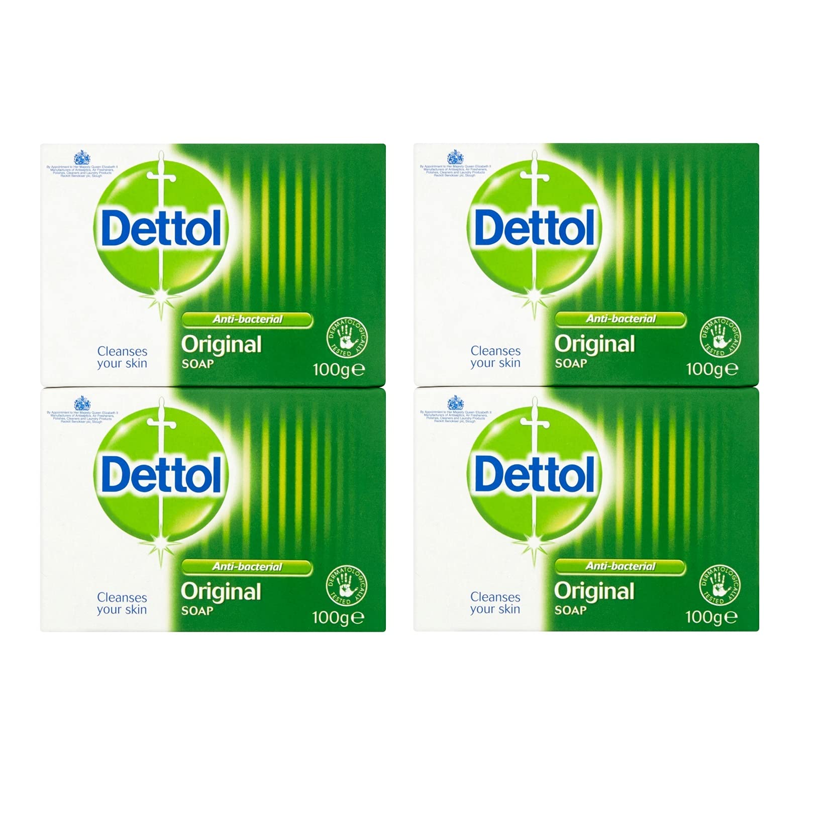 Dettol Original Antibacterial Soap Bar 100g (Pack of 4) - Gentle Skin Cleansing for Daily Hygiene, Shower & Hand Wash - Kills Germs & Bacteria Effectively