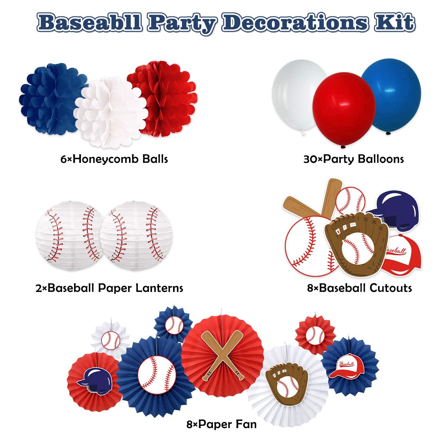 Baseball Party Decorations Kit - Baseball Cutouts, Paper Fans, Backdrop, Honeycomb Balls, Lanterns & Balloons for Sports Theme Birthday Party | Perfect for Baseball Birthday Decor, Team Celebrations & Game Day Parties