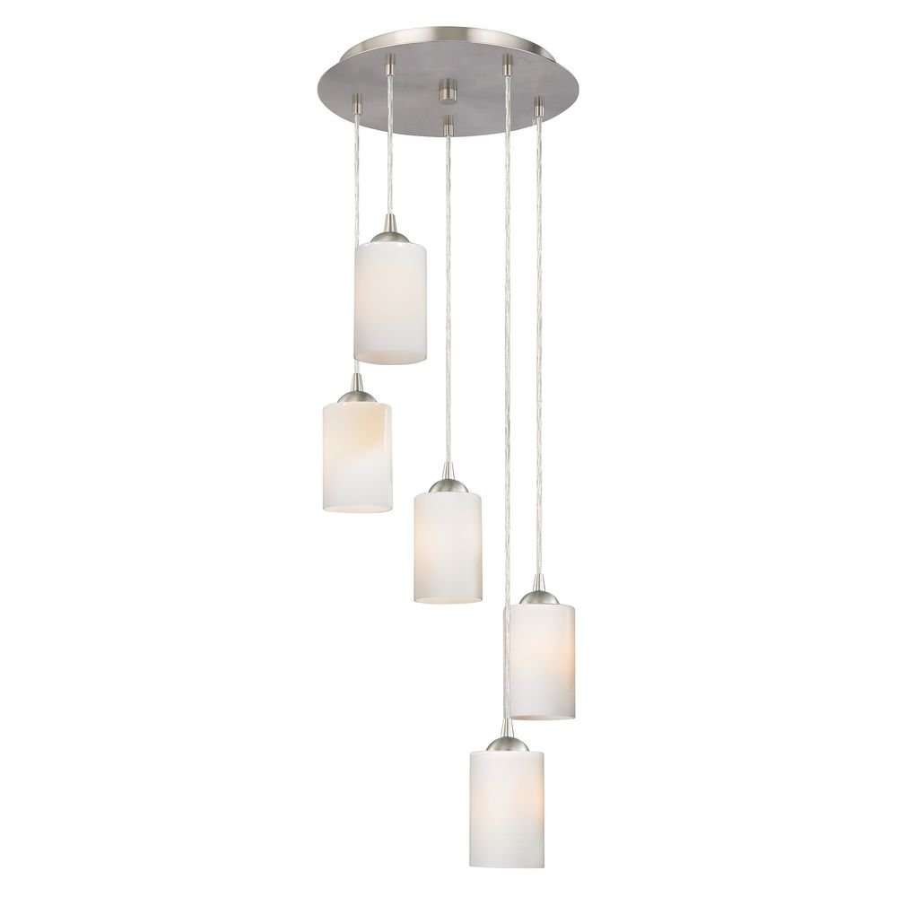 Modern 5-Light White Glass Pendant Lighting Fixture for Kitchen Island, Dining Room, and Living Room Ceiling Decor