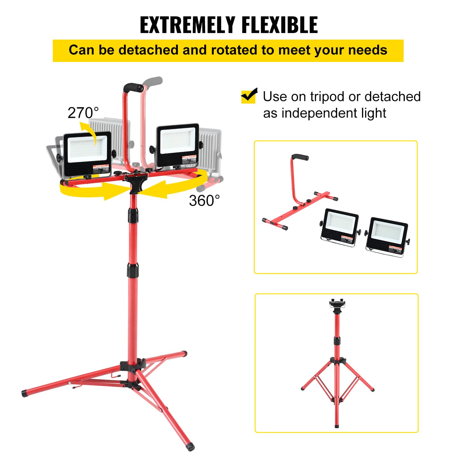 VEVOR 2PCS 10000 Lumen Dual-head LED Work Light with Adjustable Tripod Stand (27.6