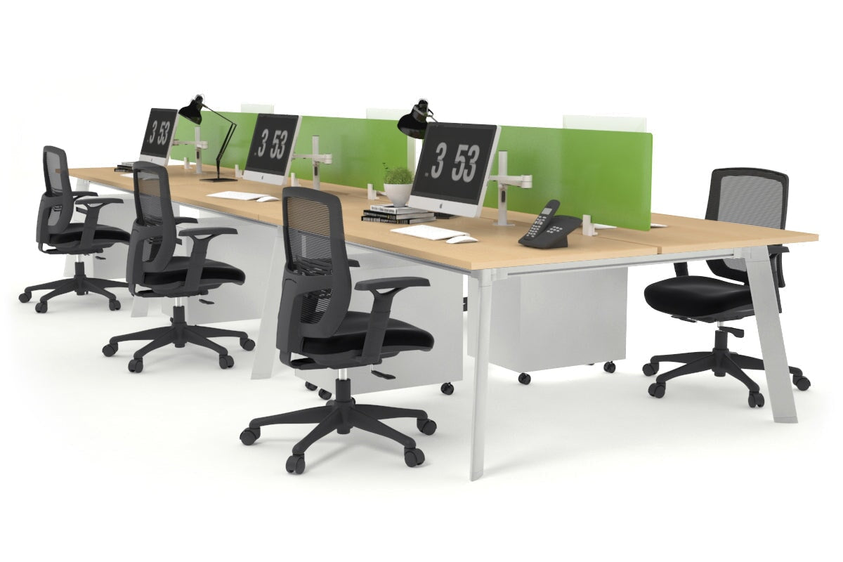 6-Person Workstation with White Frame - 1400L x 800W Office Desk with Cable Management | Perfect for Team Collaboration & Open Office Spaces