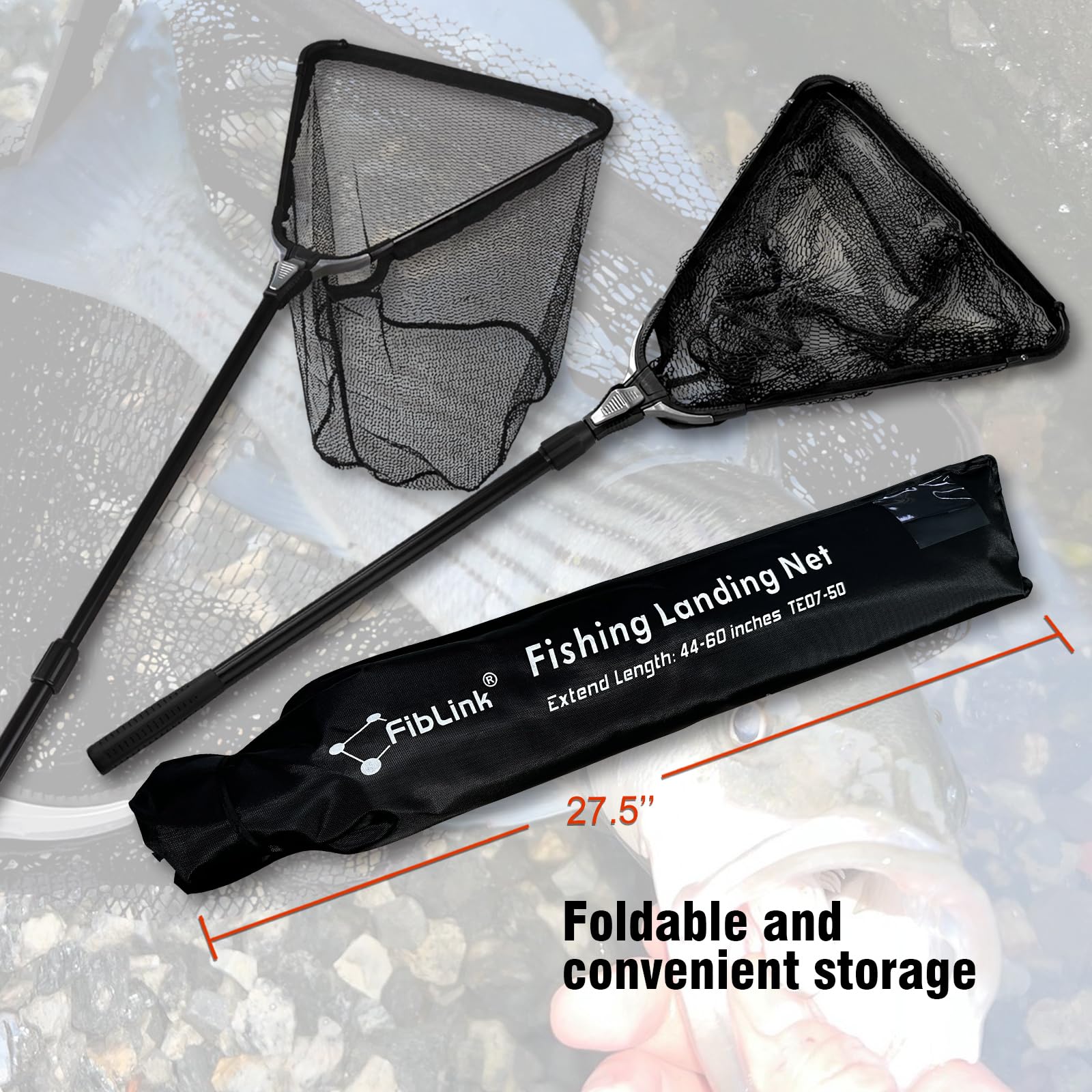 Fiblink Extendable Telescopic Fishing Landing Net - Lightweight Aluminum Frame with Durable Mesh for Catch & Release - Perfect for Freshwater, Saltwater, Kayak & Boat Fishing