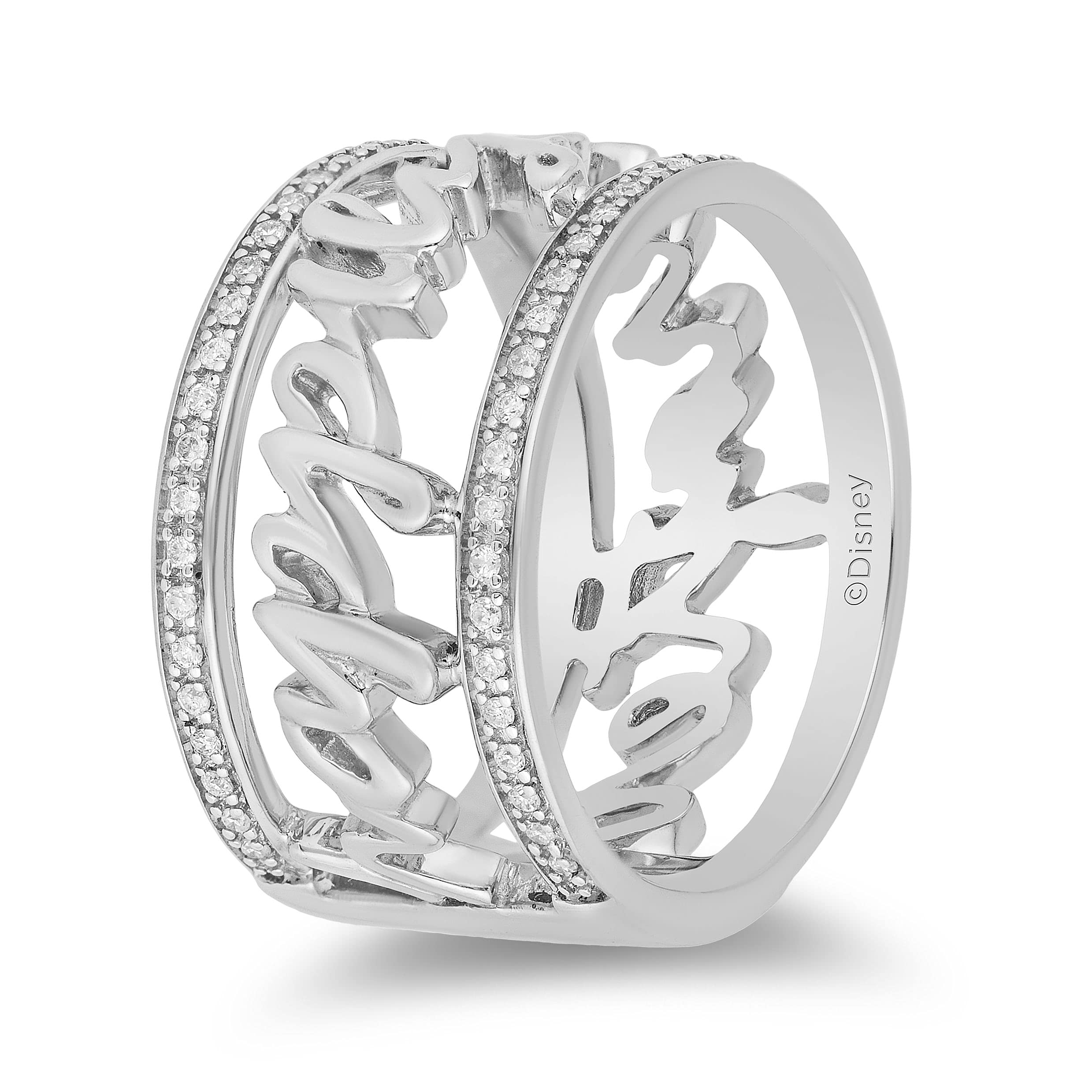 Enchanted Disney Princess Sterling Silver Ring with 1/5 CTTW Diamond - Elegant Jewelry for Women, Perfect for Weddings, Anniversaries & Special Occasions