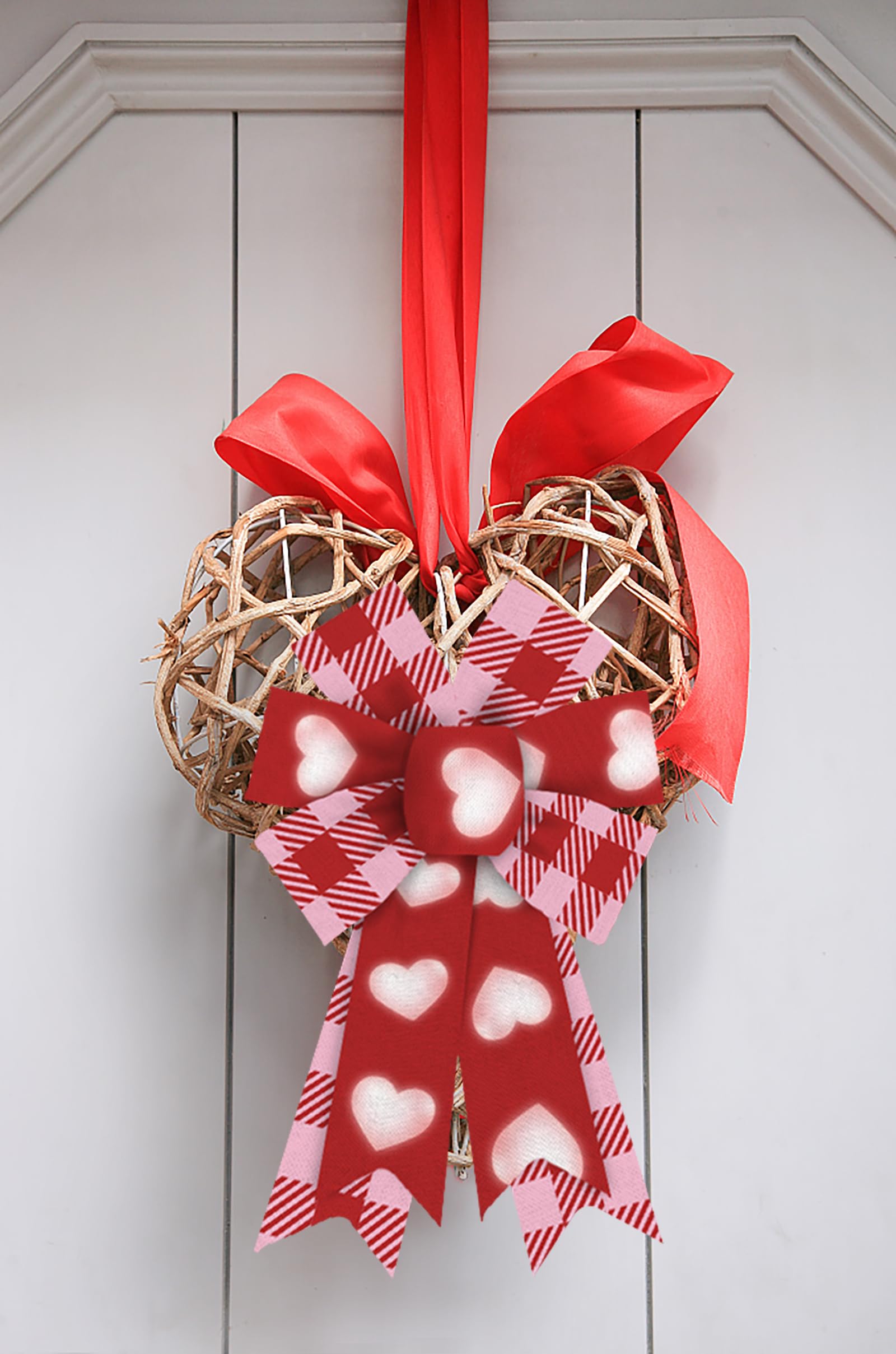 2 Pack Valentine's Day Wreath Bows - Red Buffalo Plaid Heart Decorations for Front Door, Farmhouse Tree, Wedding & Holiday Decor | Perfect for Valentine's Wreaths, DIY Crafts, and Seasonal Home Decor